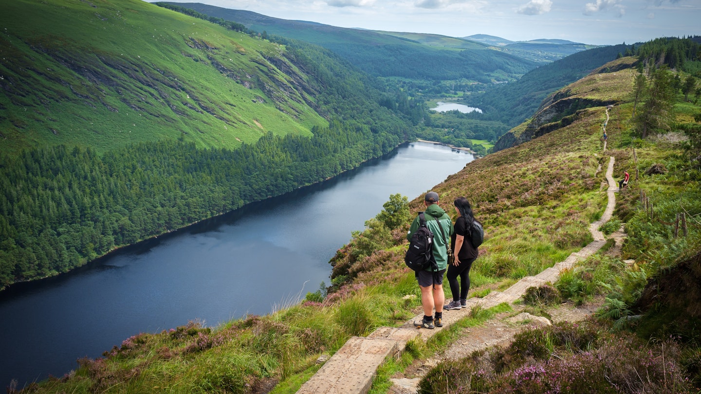 Glendalough, Wicklow mountains, Ireland - July 24, 2023: Hikers walking on wooden path through wicklow mountains; Shutterstock ID 2347534467; full: 65050; gl: Online editorial; netsuite: Ireland hikes; your: Claire Naylor
2347534467