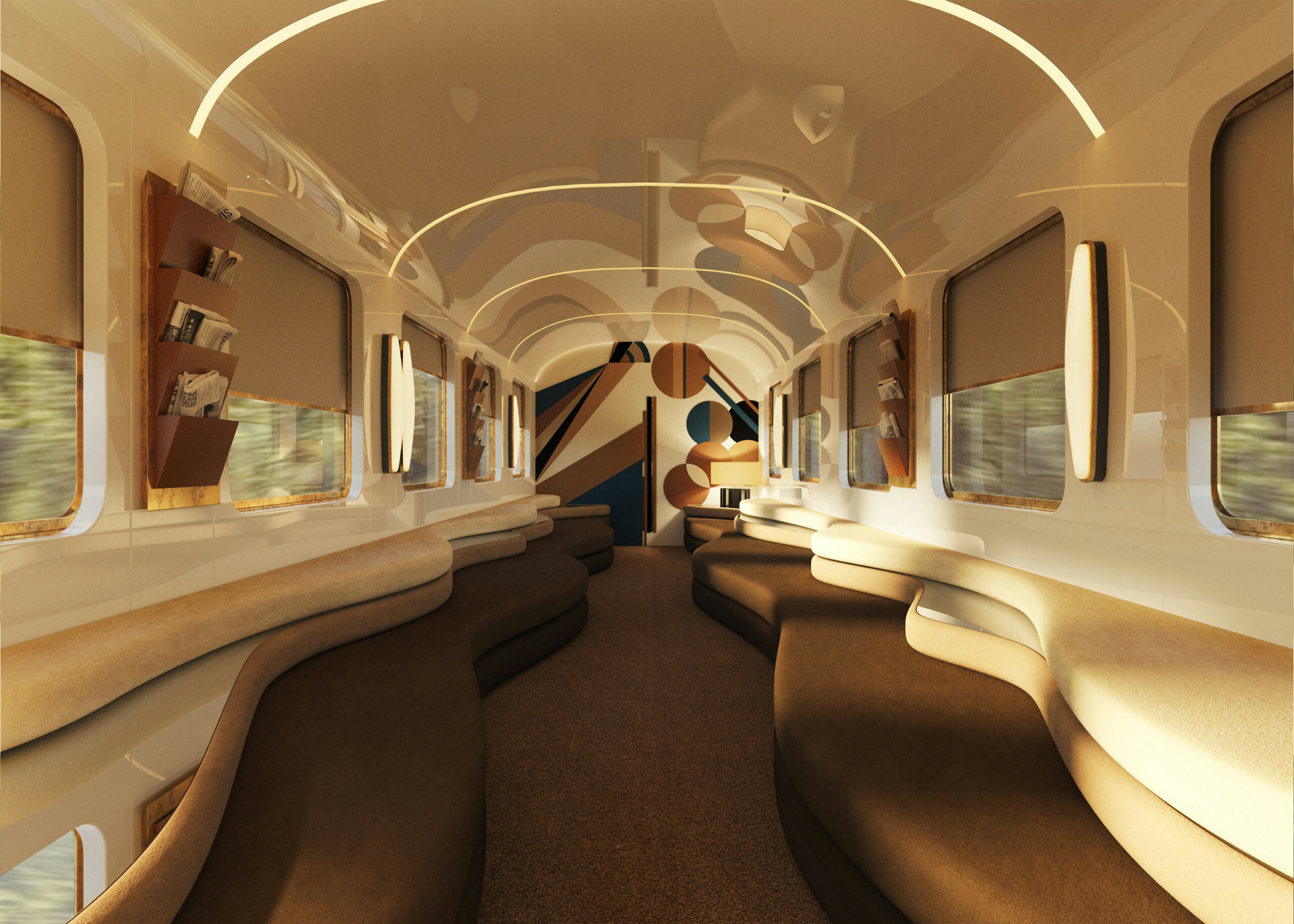 Lounge carriage on a train