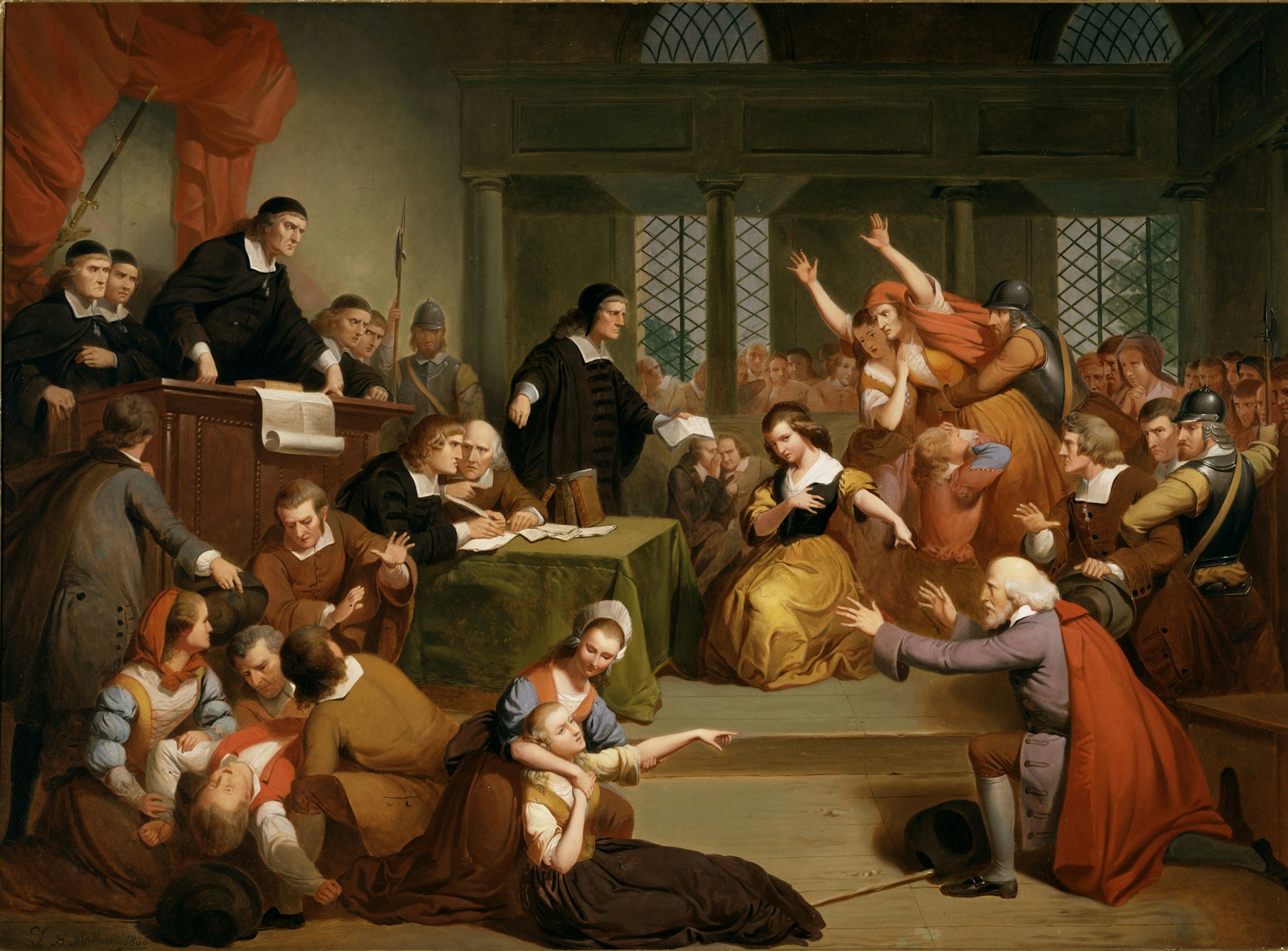 A painting depicting the Salem Witch Trials at the Peabody Essex Museum