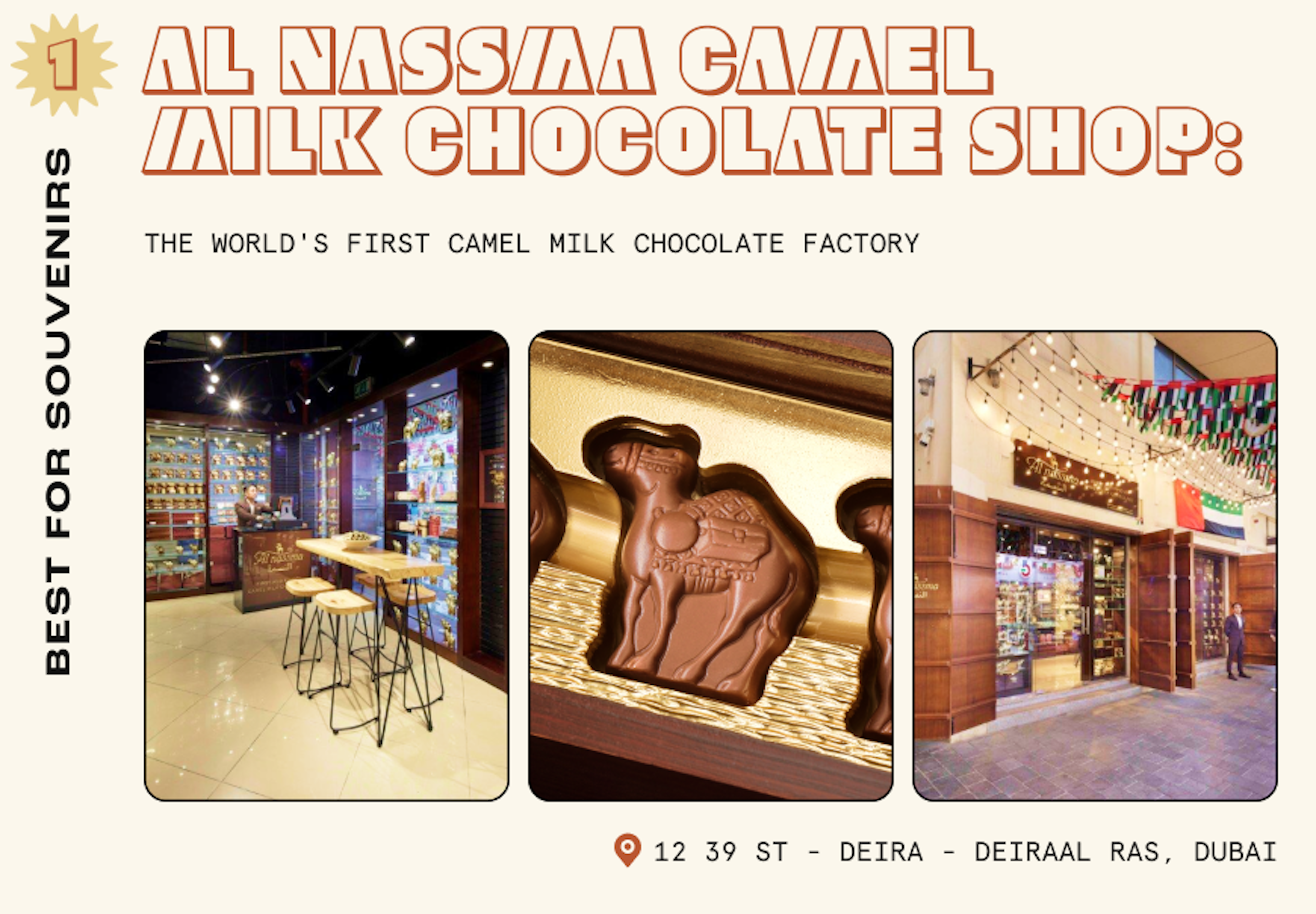 The interior of a chocolate shop in Dubai with camel-shaped chocolates