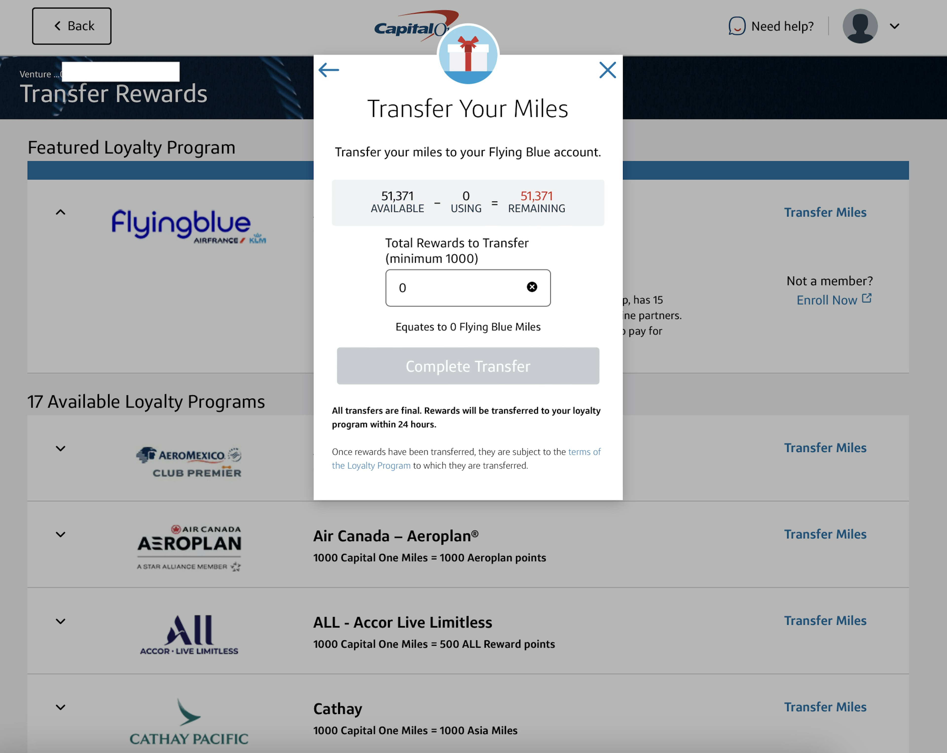 Capital One transfer miles step 5