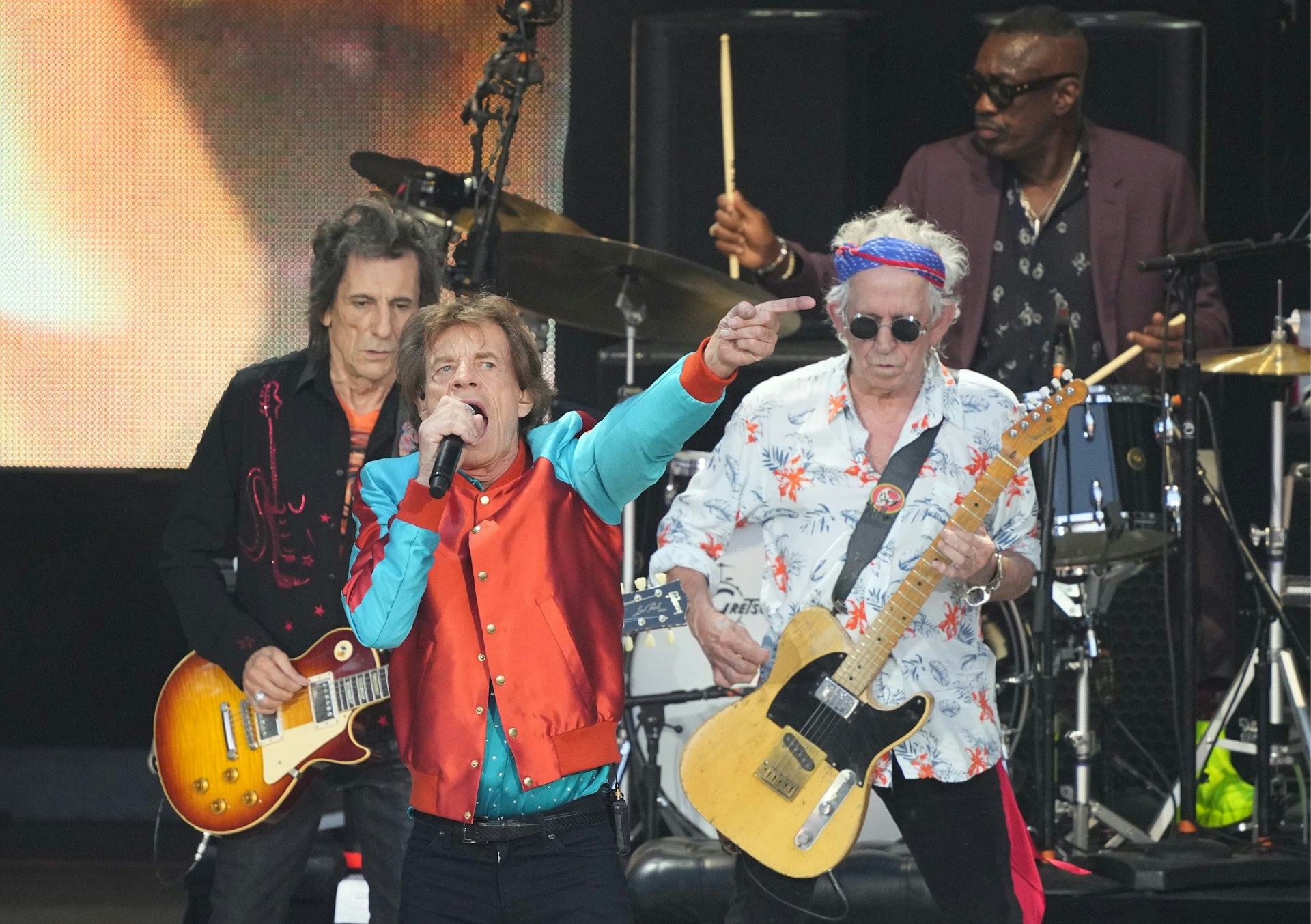 Ronnie Wood, Mick Jagger and Keith Richards of the Rolling Stones perform in Berlin, Germany