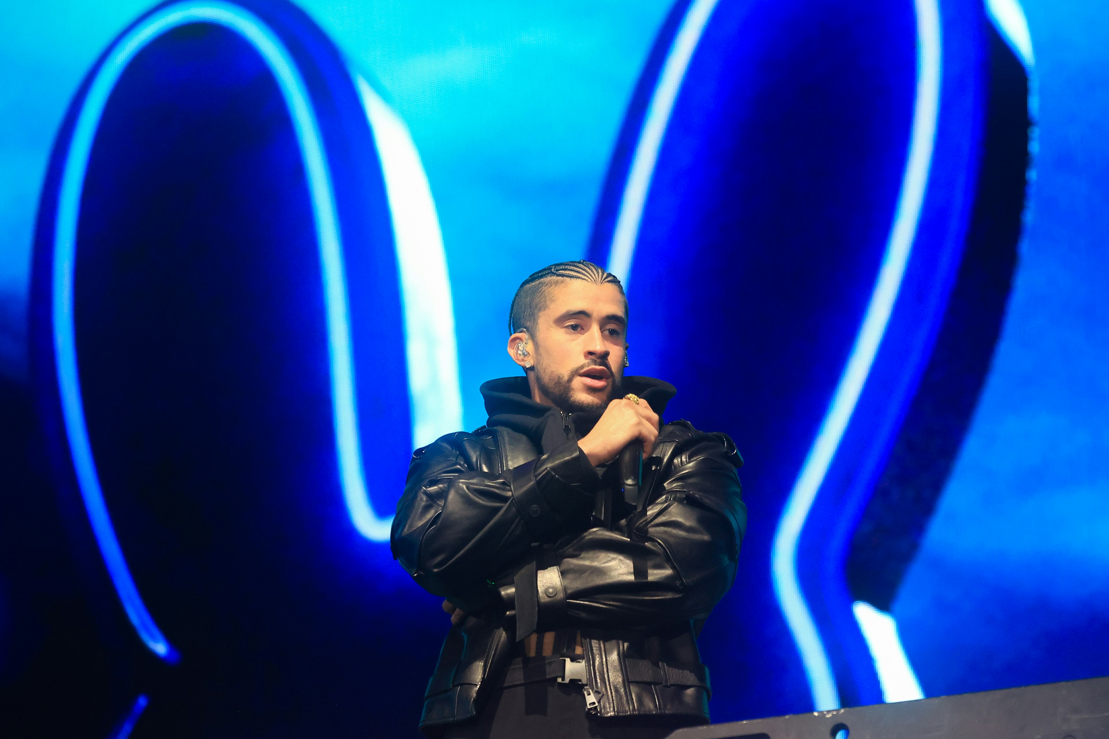 Bad Bunny performs onstage at the 2023 Coachella Valley Music & Arts Festival, Indio, California, USA