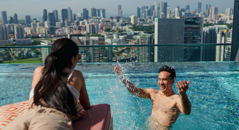 Asian couple on holiday taking a selfie together by the poolside
1495759684
Happy Asian couple on holiday having a splashing good time by the poolside - stock photo
Asian couple on holiday taking a selfie together by the poolside