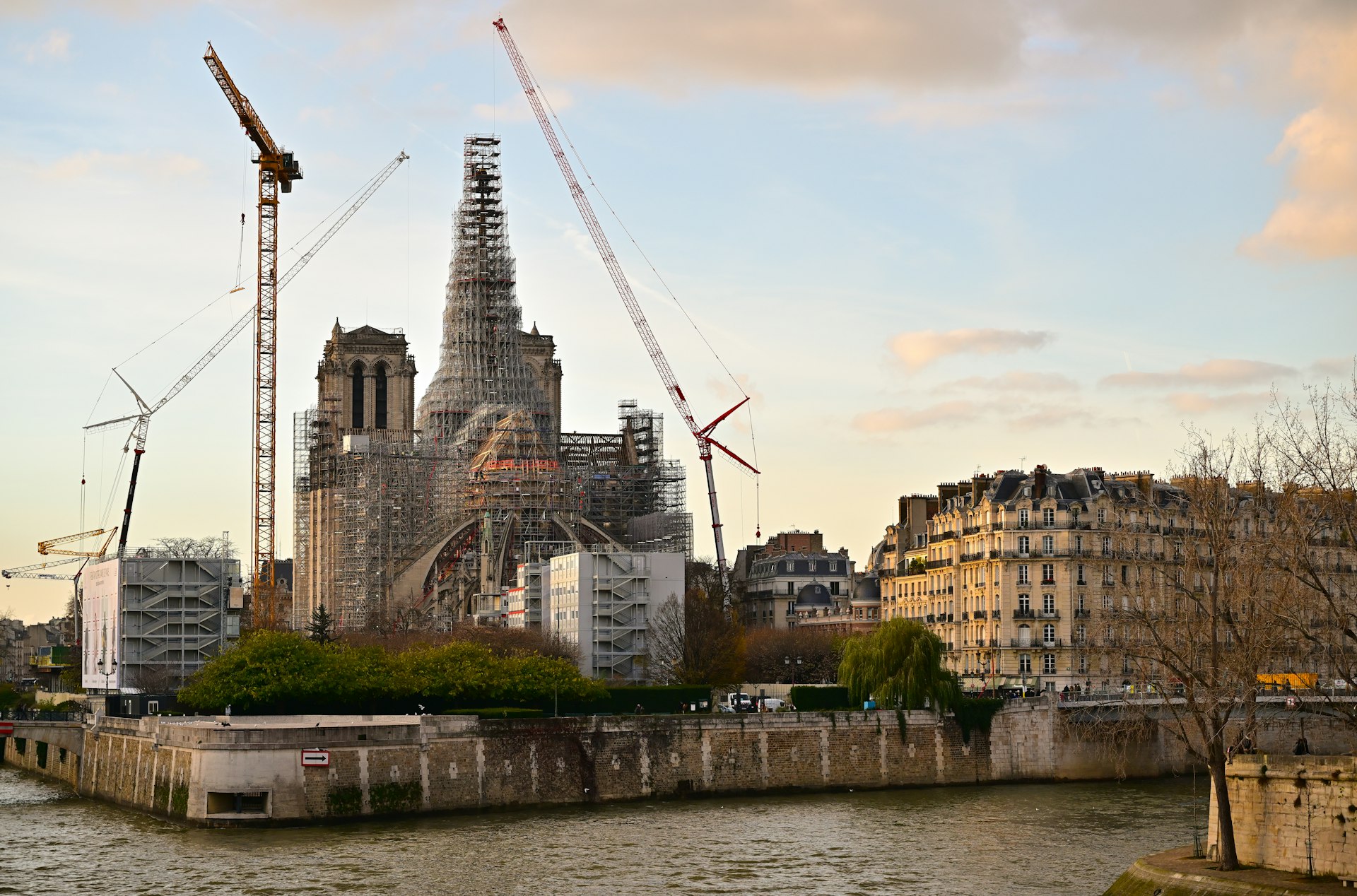 Notre-Dame Cathedral in Paris with renovations taking place
