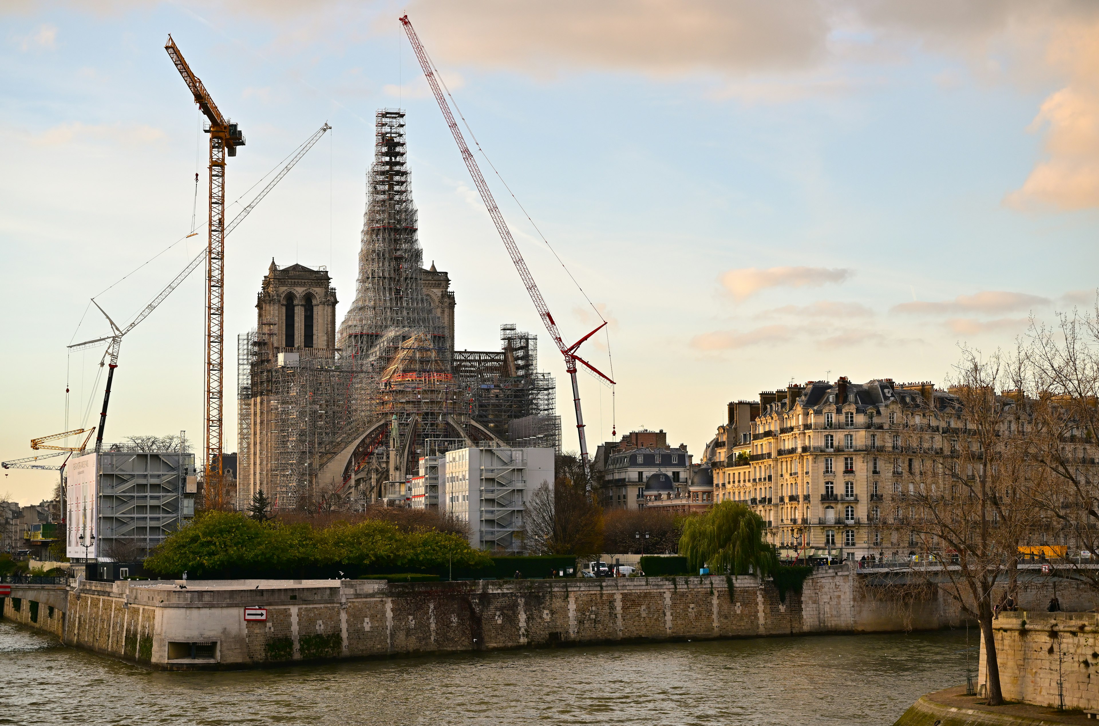 Notre-Dame Cathedral in Paris with renovations taking place