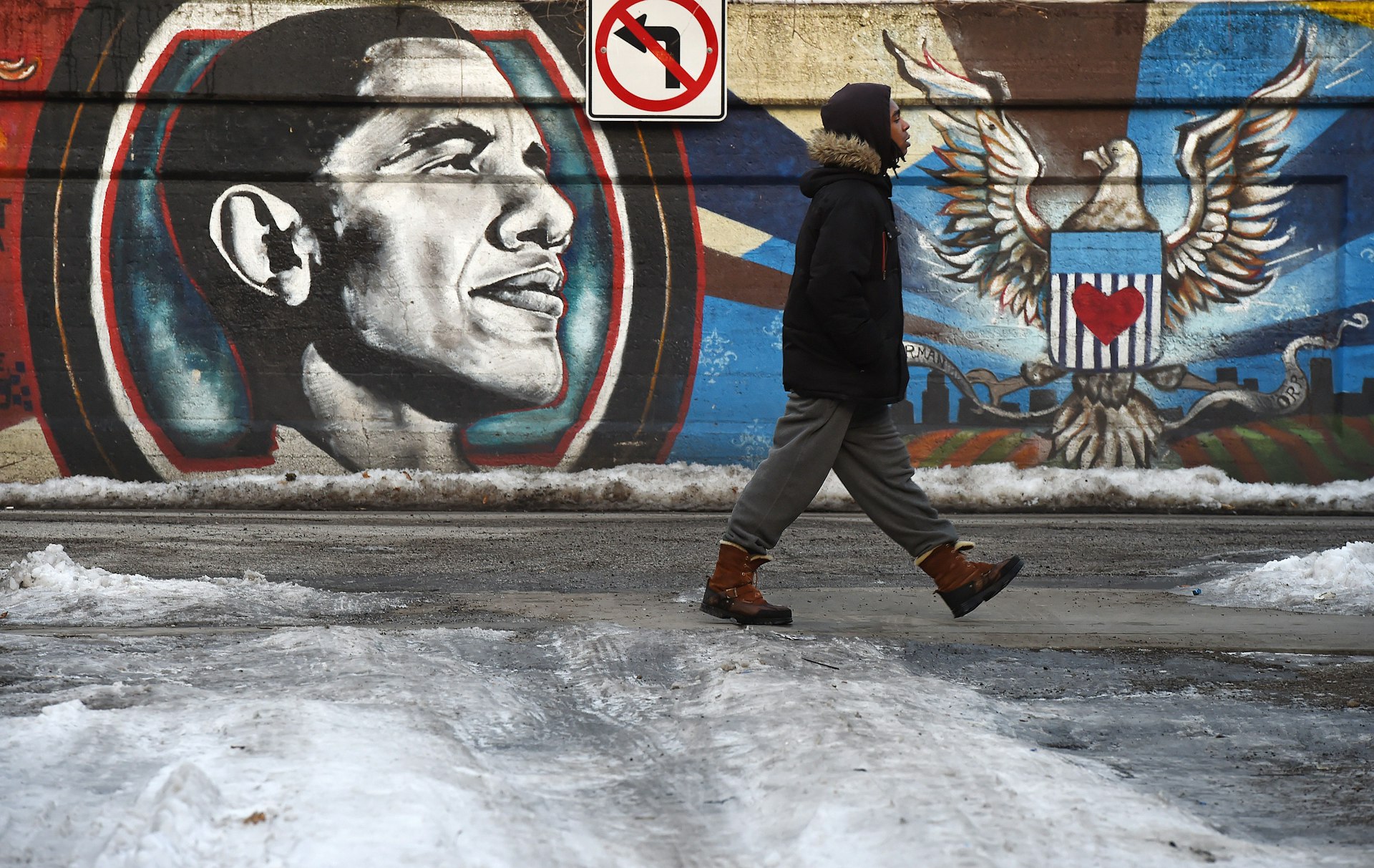 A mural of President Barack Obama is seen in the Rogers Park neighborhood, Chicago, Illinois, USA