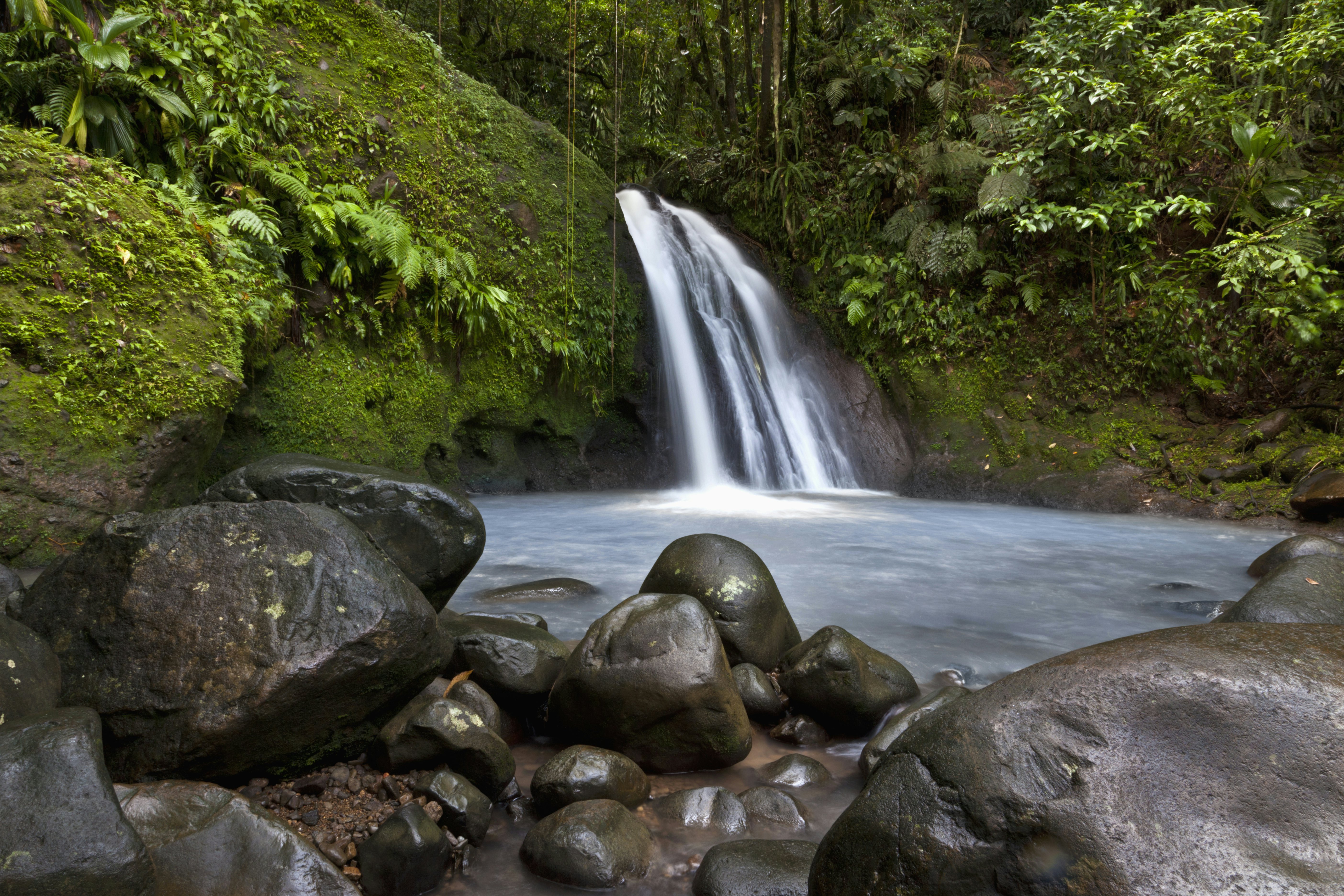 The base of the Ecrevisses waterfall in Guadeloupe