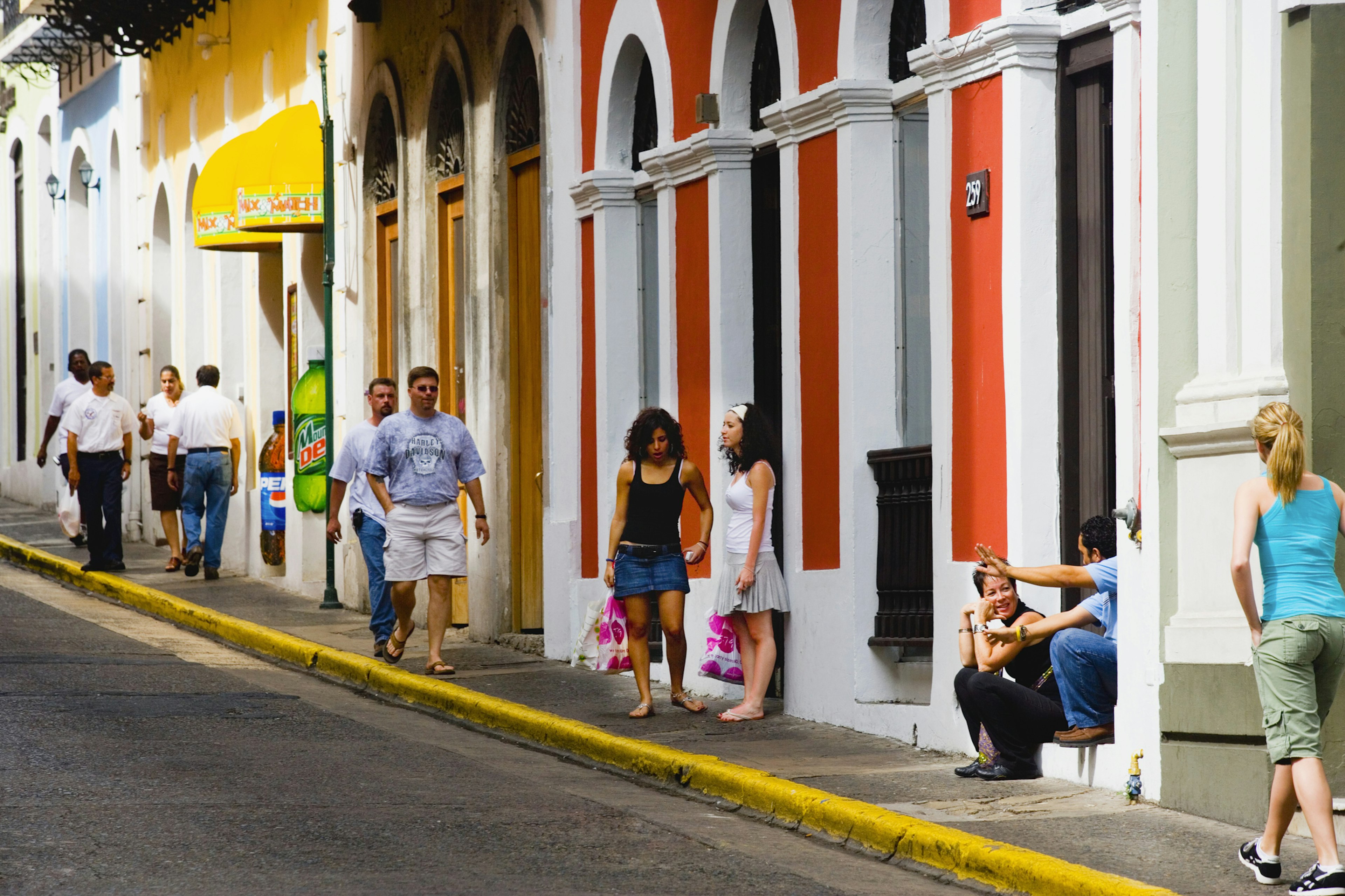 People walking along a street in San Juan, Puerto Rico