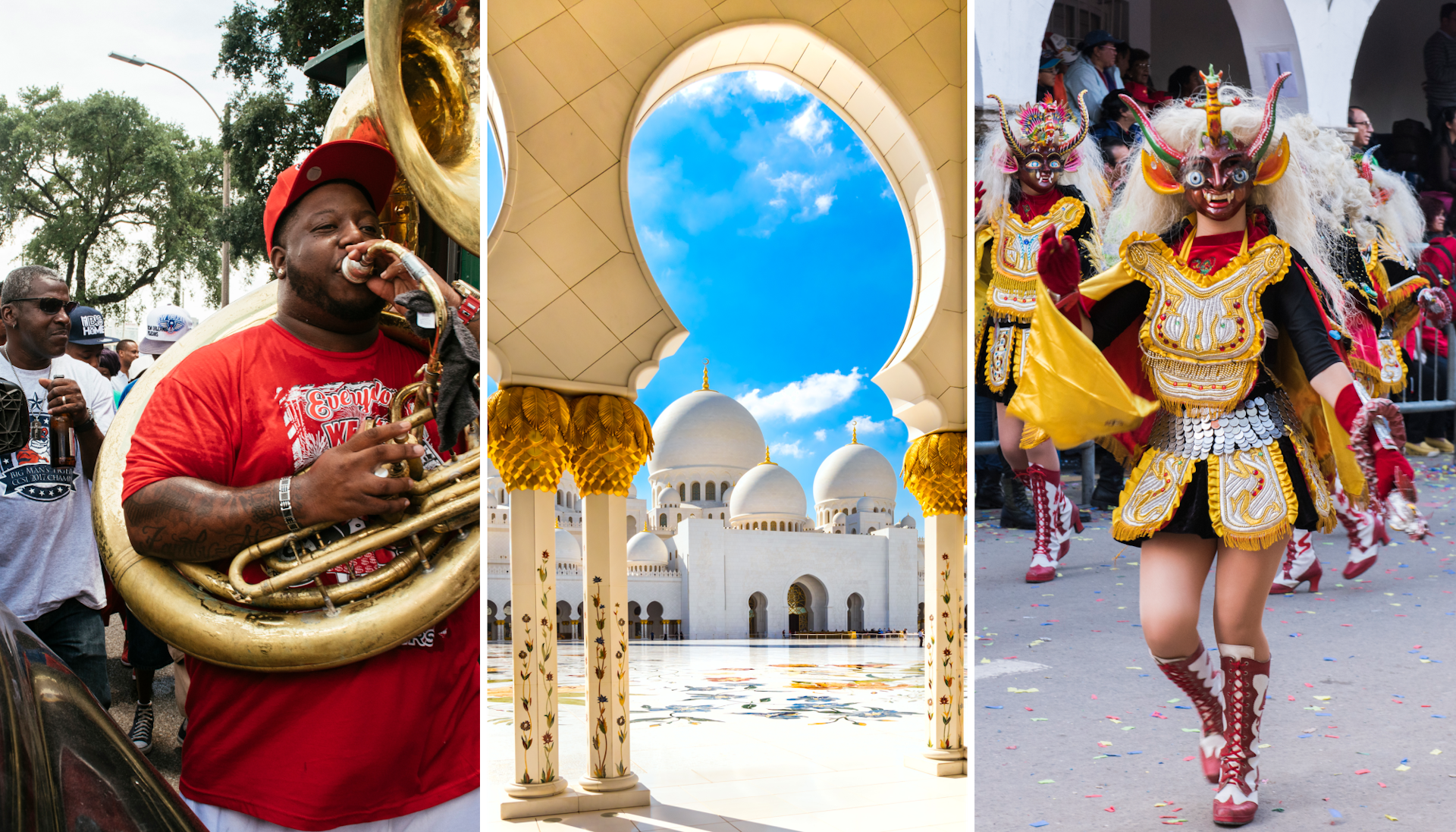 A man celebrates Mardi Gras and more in Louisiana; an incredible work of architecture in the UAE; a costumed dancer in Bolivia.