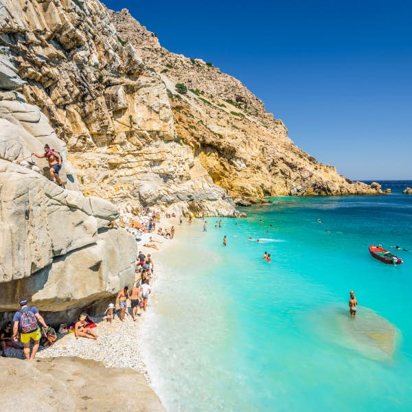 Rocky shore and turquoise waters in Ikaria