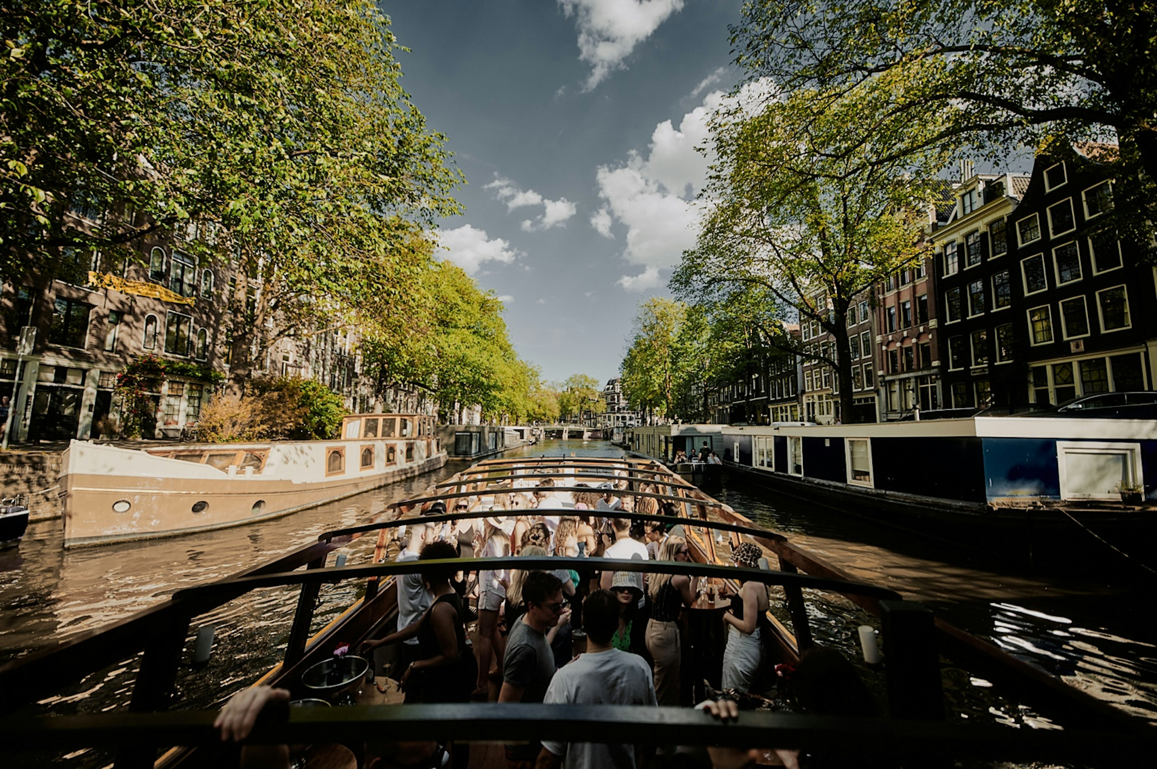 Interior shot of the brunch boat on one of Amsterdam's canals