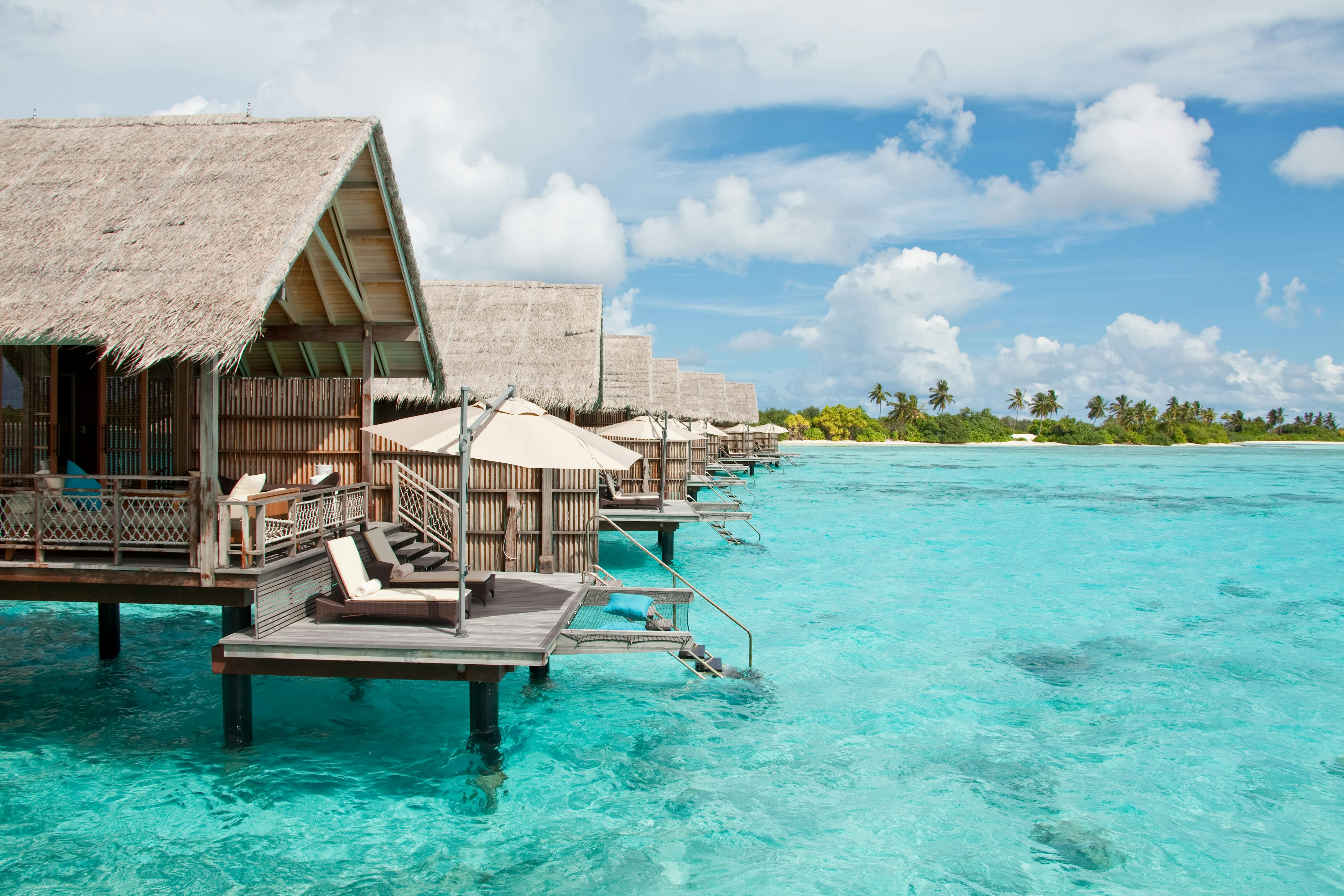 Over-water villas in the ocean in the Maldives