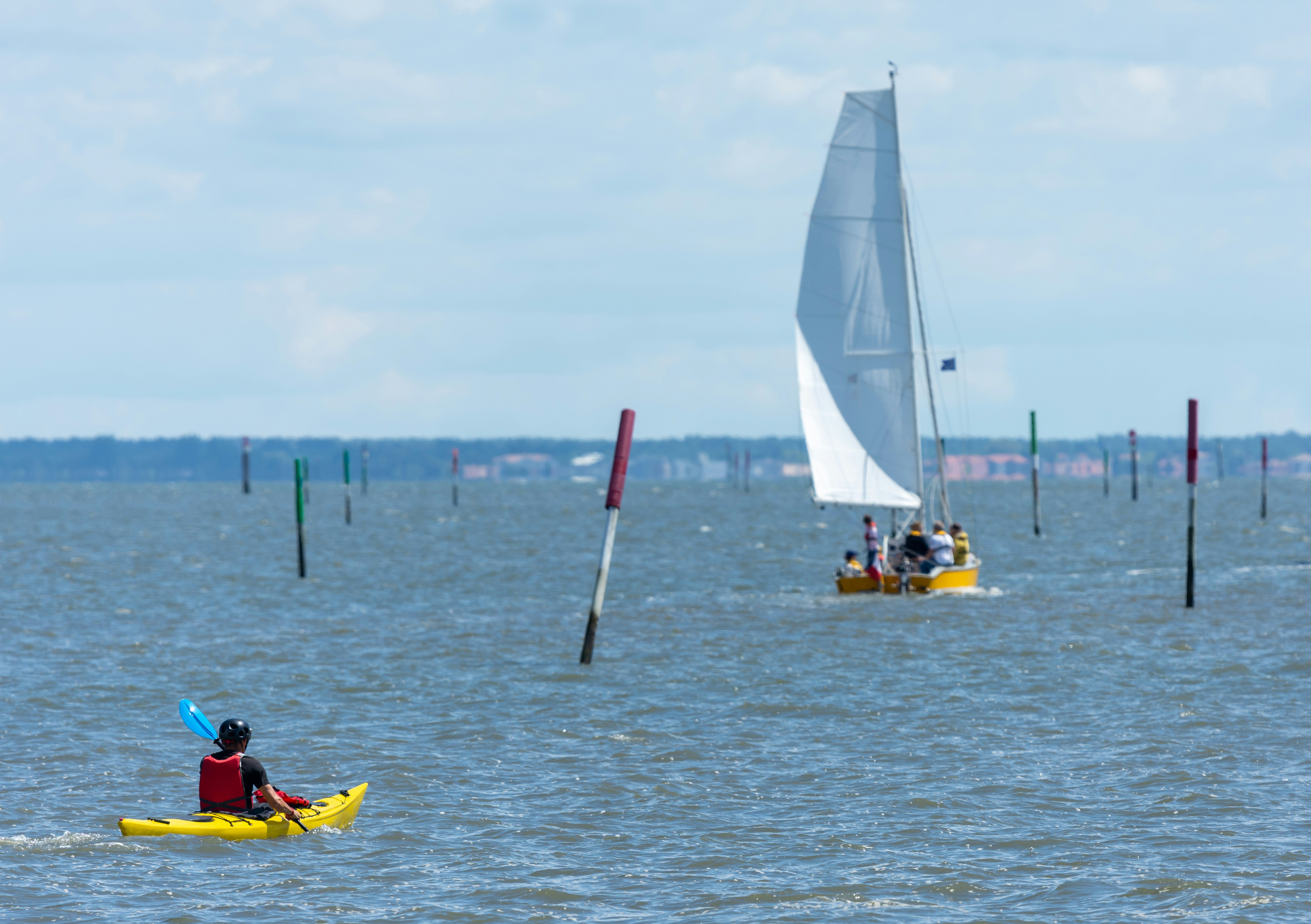 Nautical sports on the calm waters of the Arcachon Bay, Gironde, France