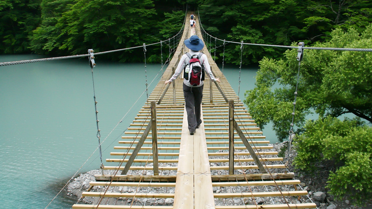 Yumenotsuribashi (suspended bridge of dreams in Sumata Gorge, Shizuoka Prefecture, Japan