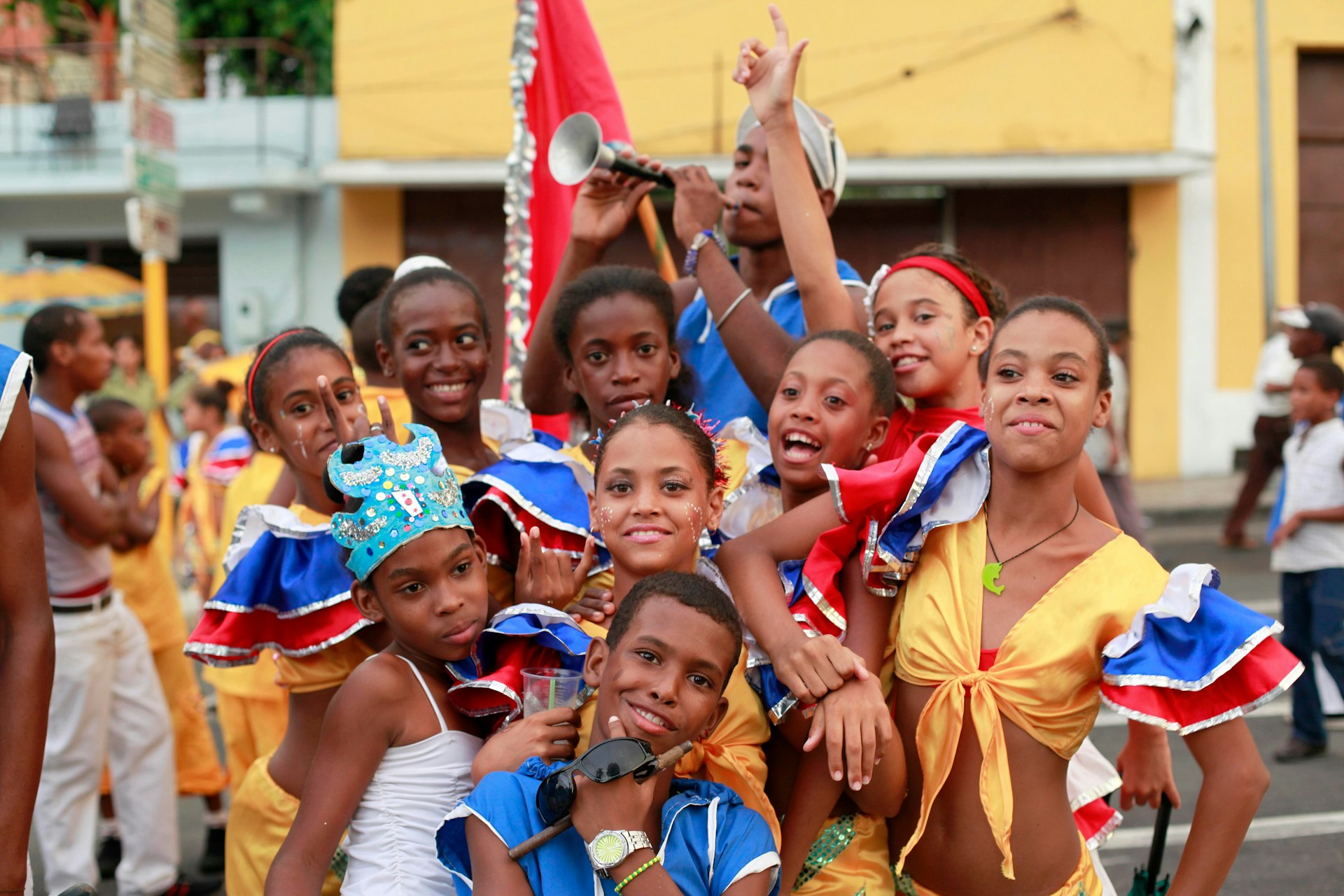Children in colorful costumes at Carnival in Santiago de Cuba, Cuba 