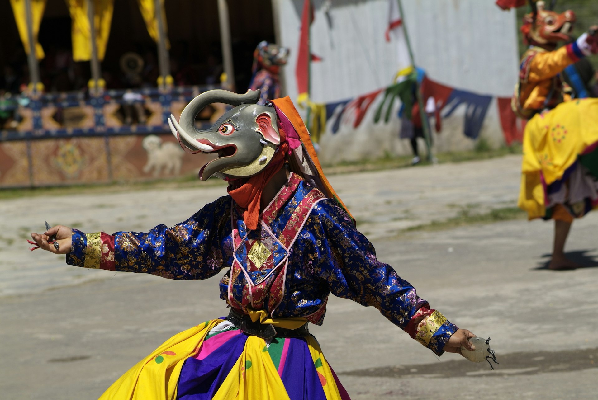 dancers and spectators at the Tshechu featival at the White Temple (Karpho Lhakhang), Haa, Bhutan
