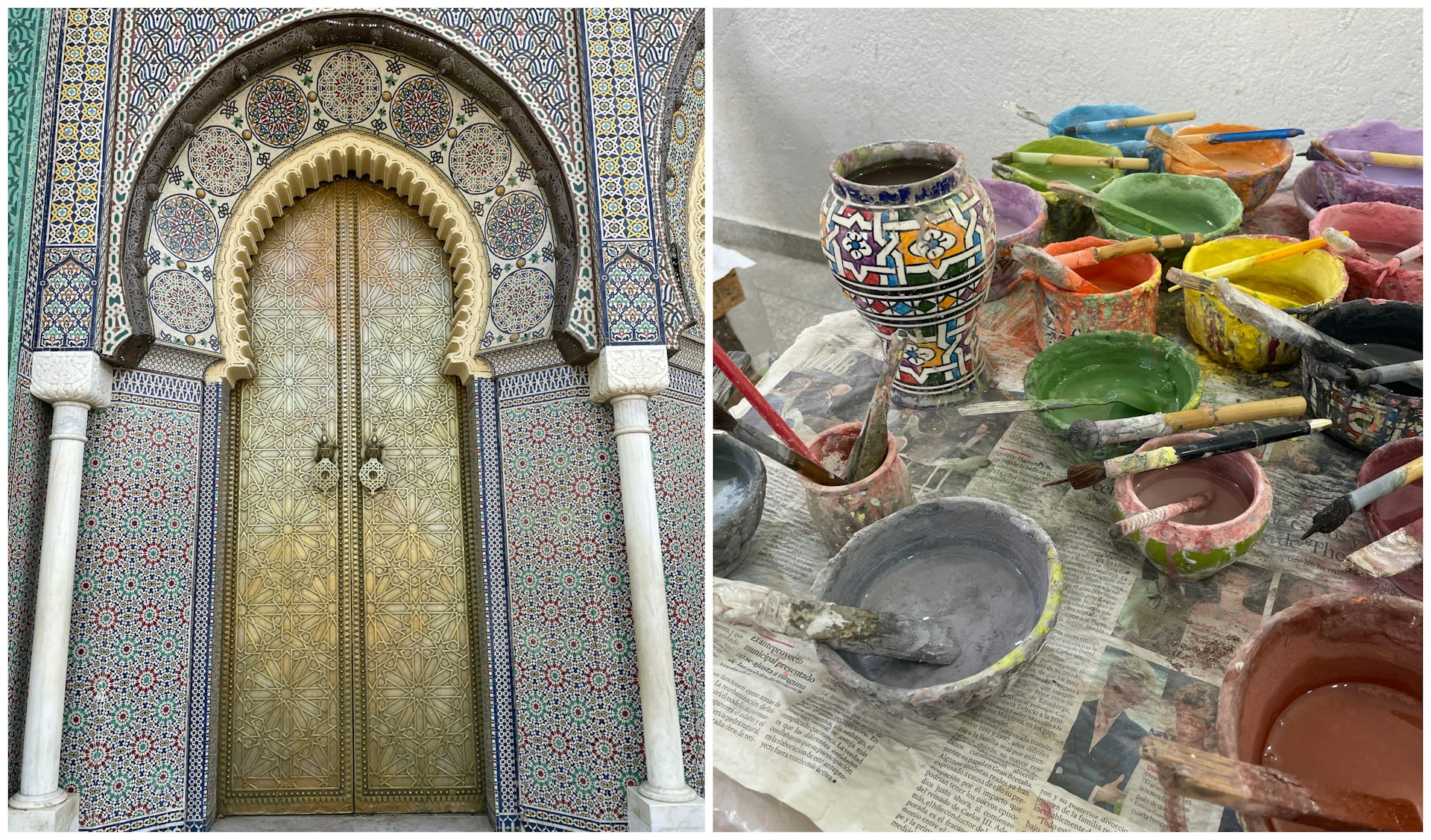 L: Royal Palace of Fez R: Art Argile ceramics factory in Fez