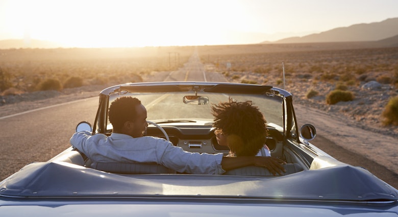 Rear View Of Couple On Road Trip Driving Classic Convertible Car Towards Sunset
1030408008
couple, holiday, vacation, lifestyle, countryside, woman, female, man, male, together, person, african american, black, 20s, twenties, classic car, wanderlust, open top, view from behind, romantic, flare, open road, car, journey, road trip, summer, fun, enjoyment, freedom, escape, adventure, carefree, driving, road, highway, desert, women, men, two people, people, horizontal, california, usa, convertible, rear view, sitting, romance, sunset, lens flare