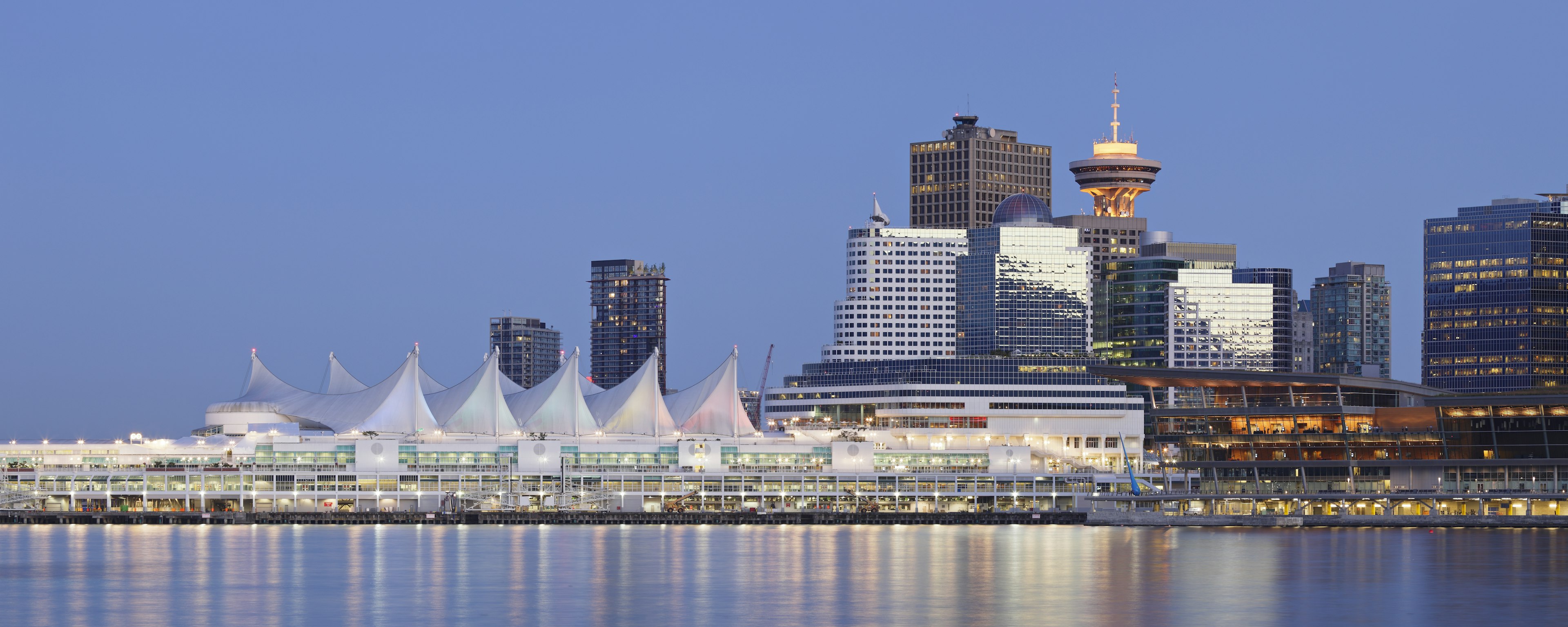 View of Vancouver skyline from the water at twilight