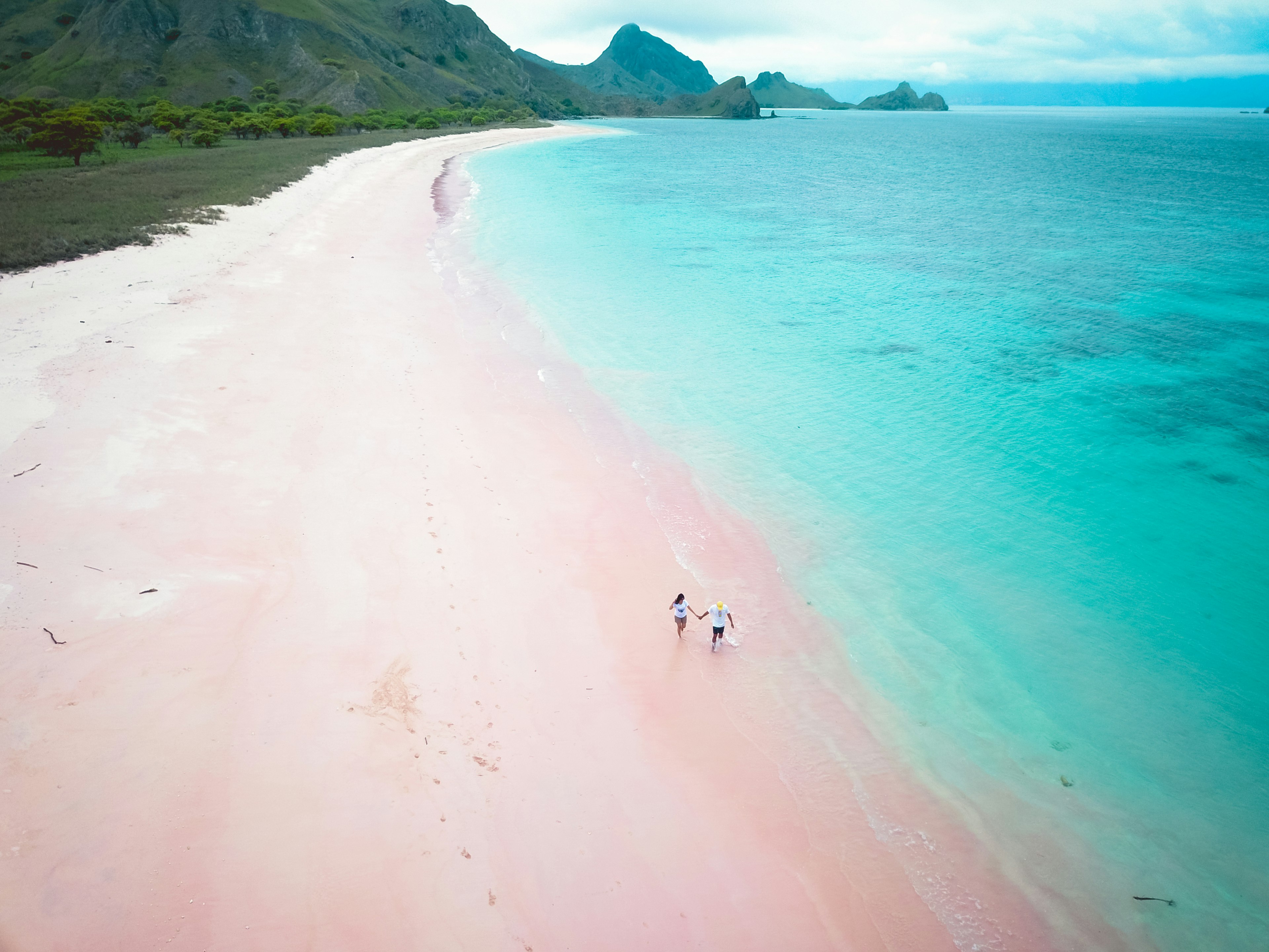 Aerial view Pink beach, Komodo national park, Flores, Indonesia