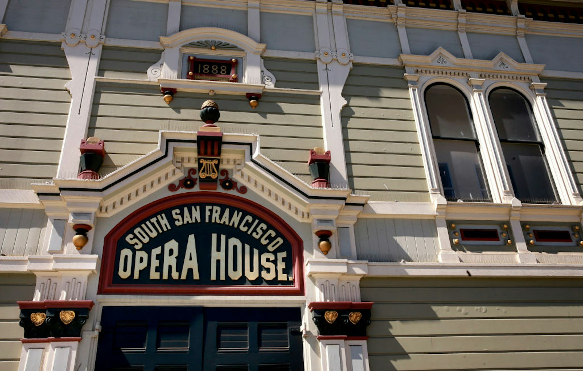 The restored facade of the Bayview Opera House in San Francisco, California