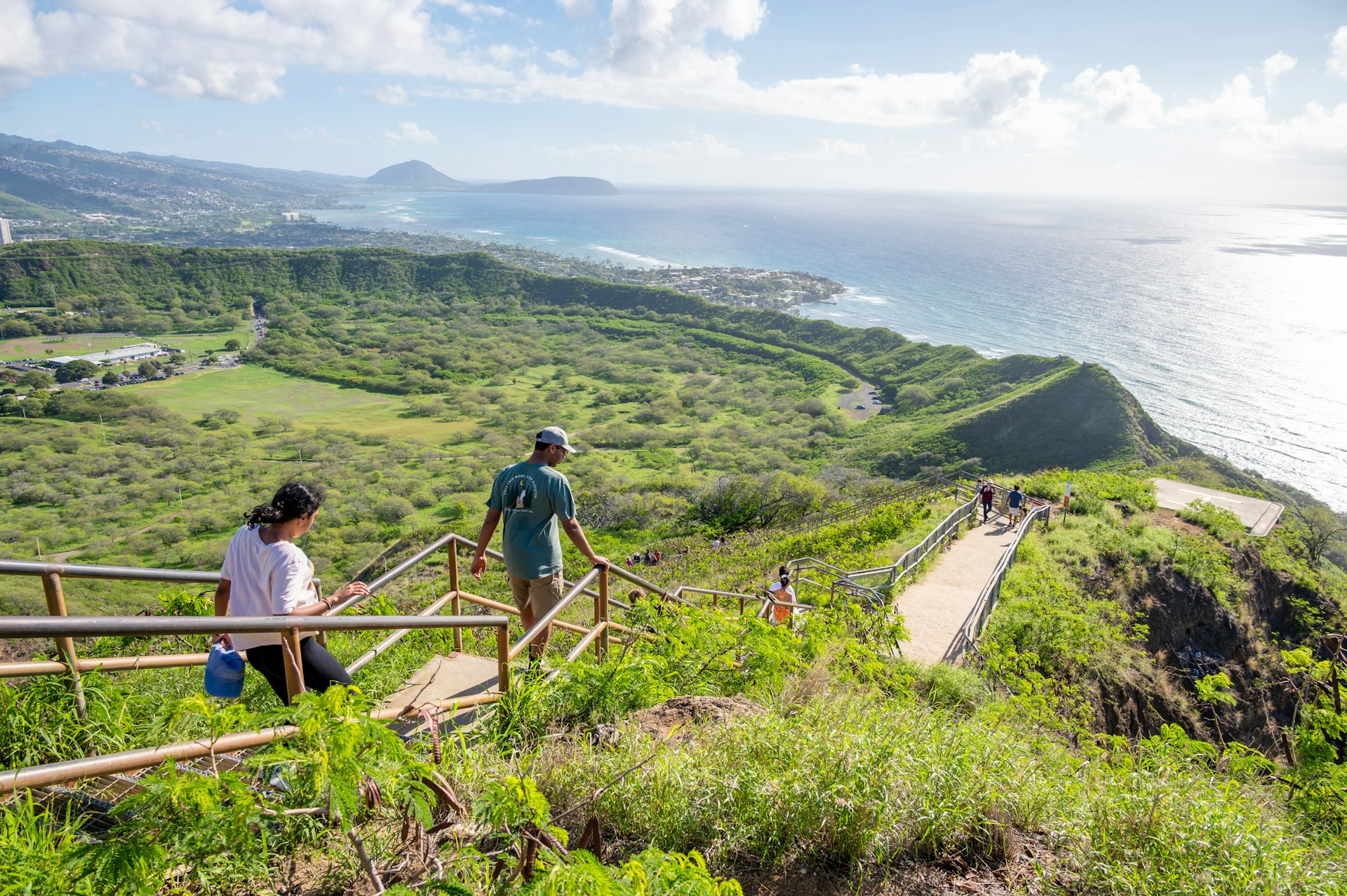 Tourists hiking on the Diamond Head lookout, Honolulu, Hawaii, USA