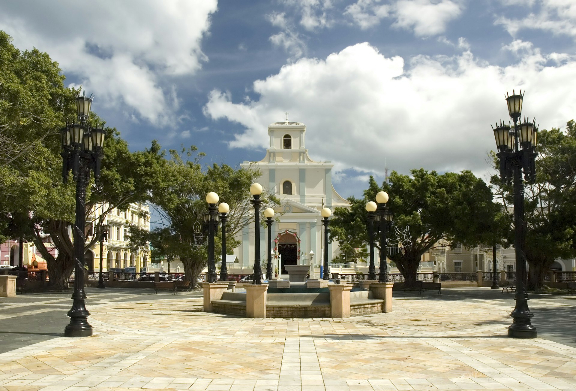 The downtown public square and church of Aricebo, Puerto  Rico