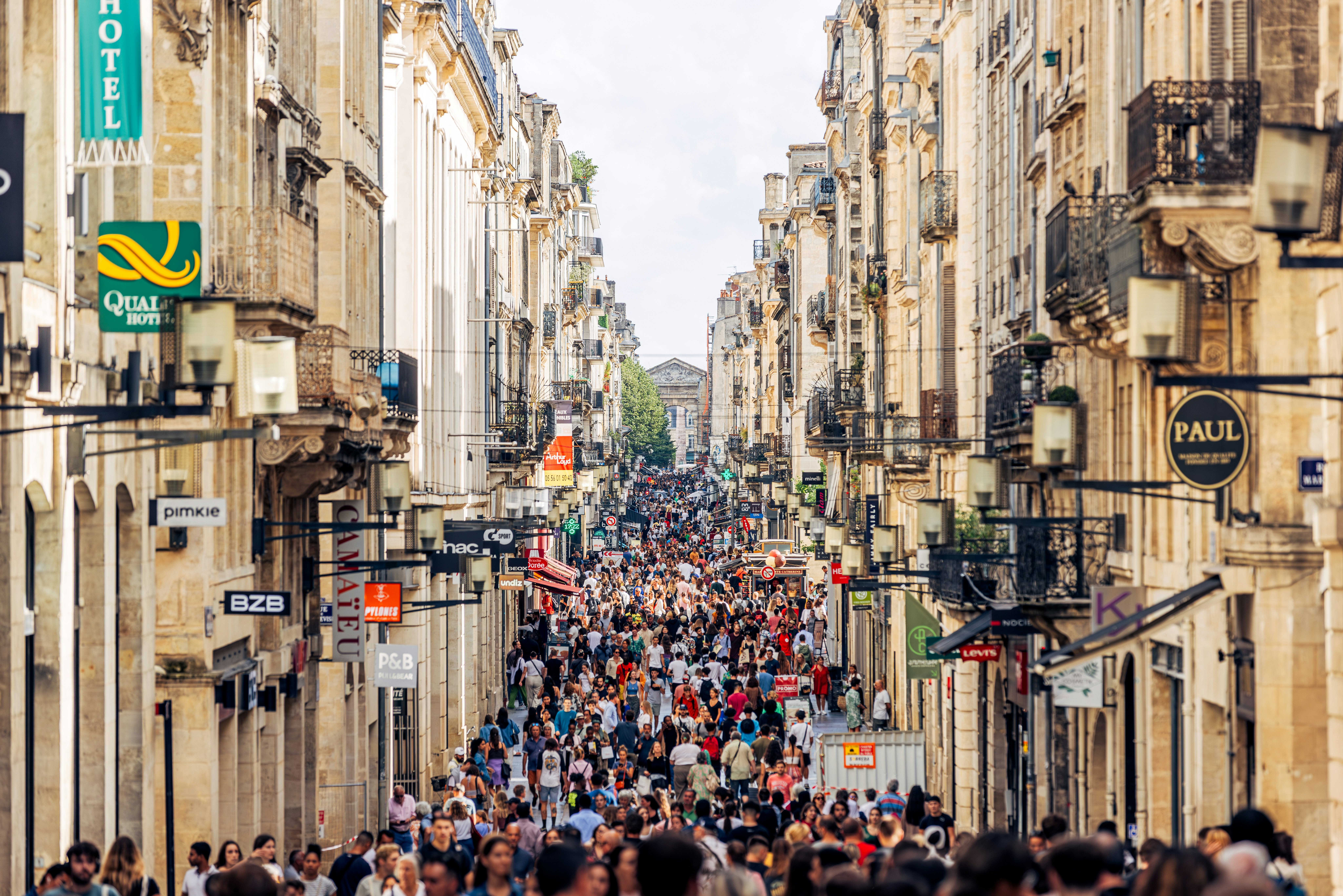 Crowd of people in a shopping street for pedestrians, Bordeaux, Aquitaine, France