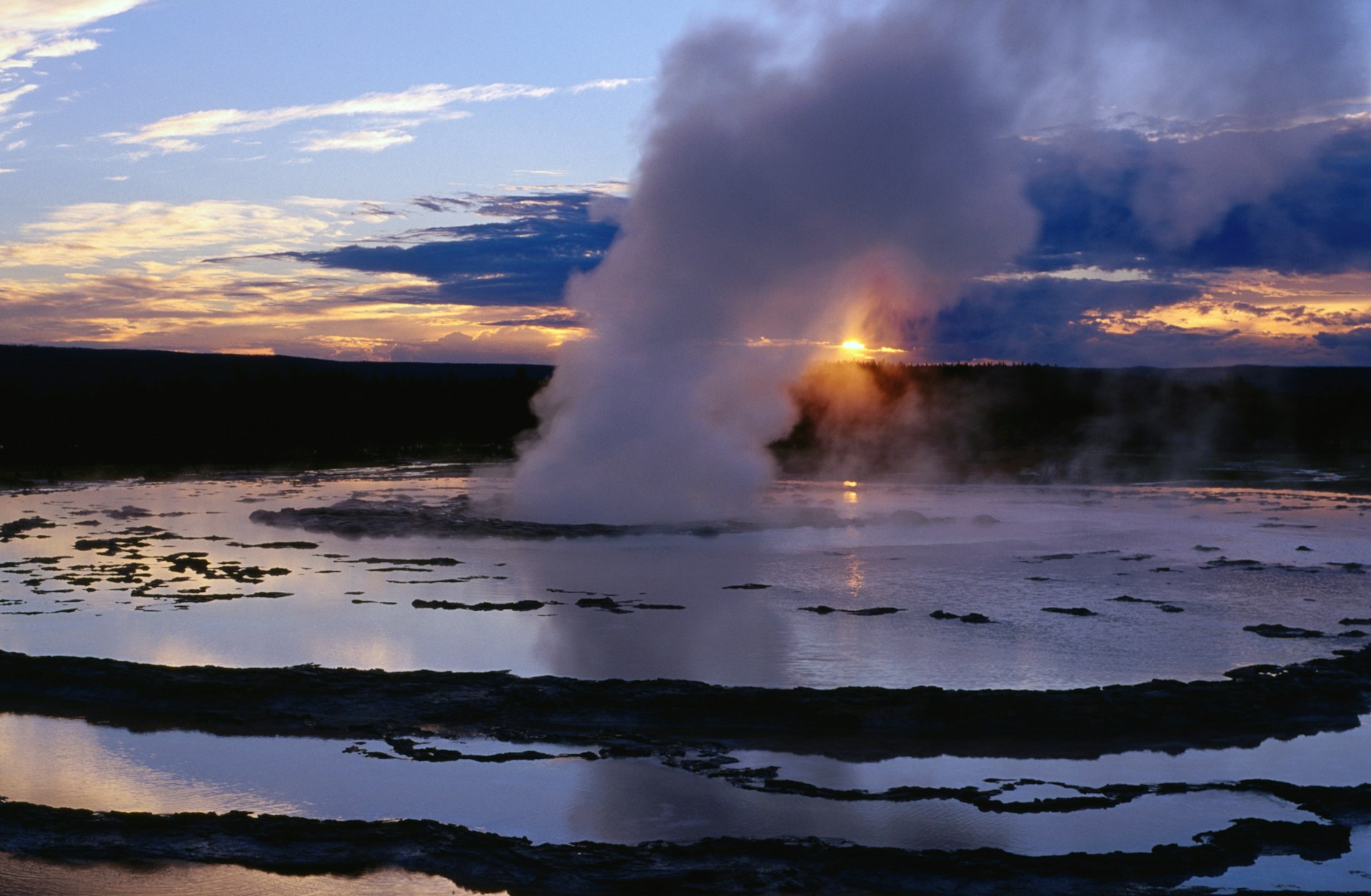 Steam rising from Firehole, Yellowstone National Park