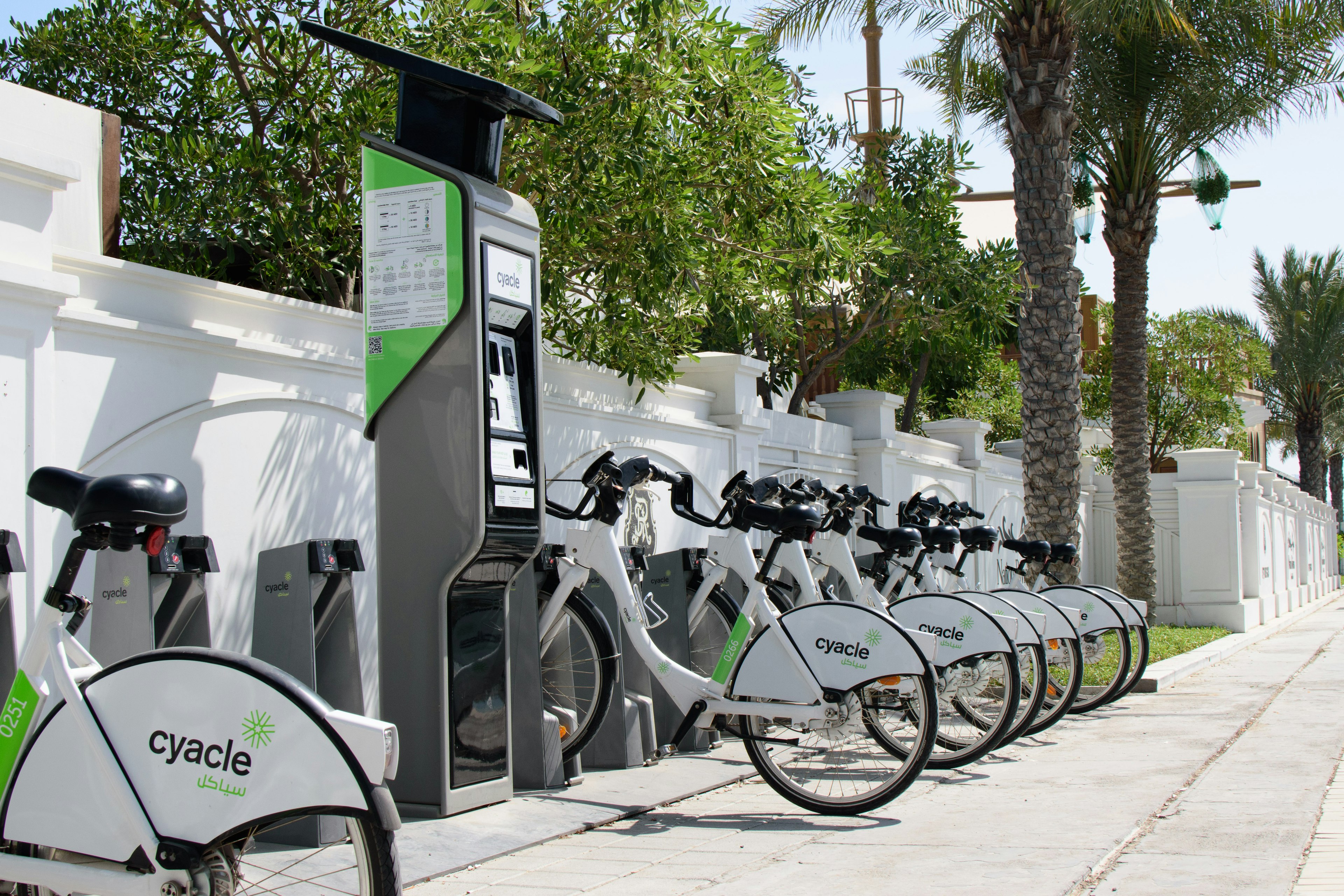 Cyacle Bikeshare station, in front of Nation Riviera Beach Club in Abu Dhabi