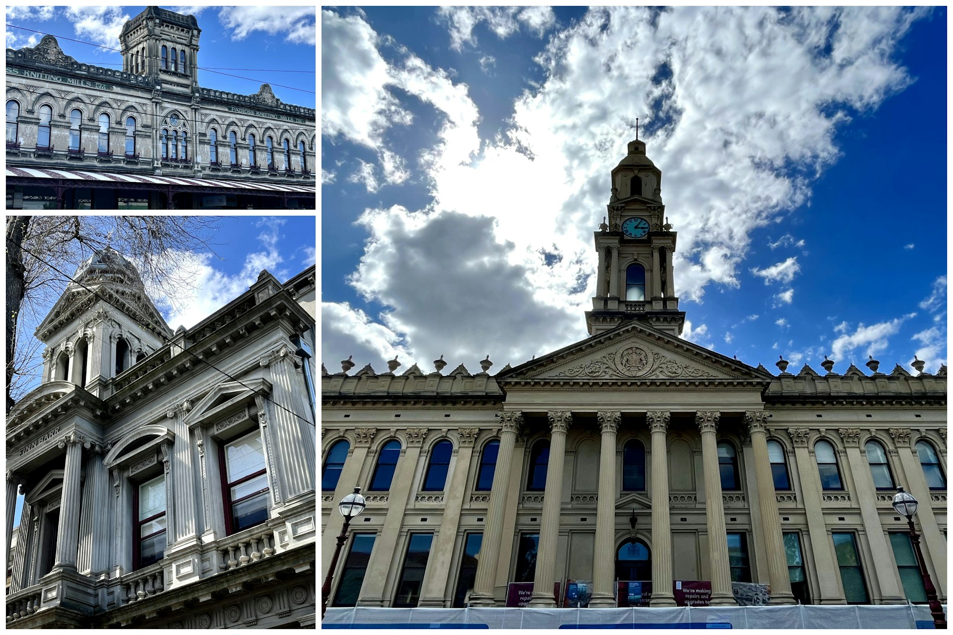 Exterior shots of Melbourne Town Hall and the Patross Knitting Mills Building