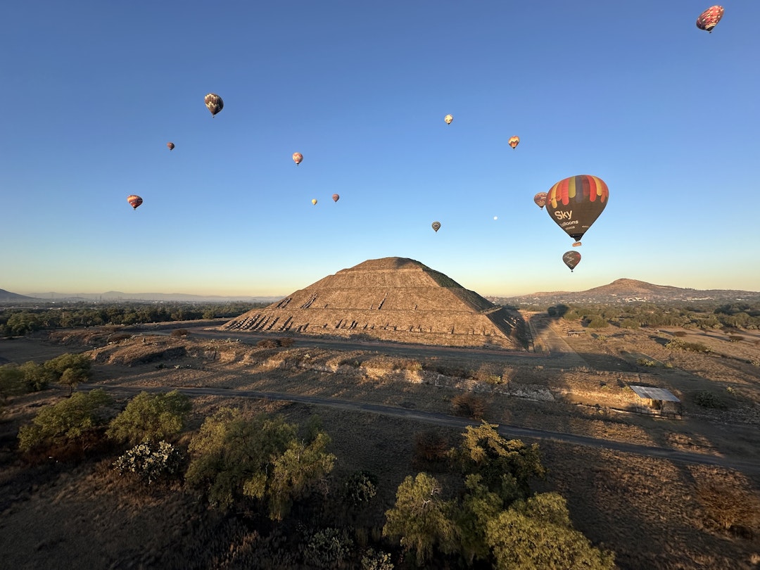 View of Teotihuacán from a hot air balloon during a weekend tour.
