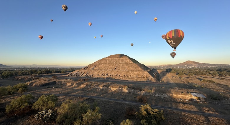 View of Teotihuacán from a hot air balloon during a weekend tour.