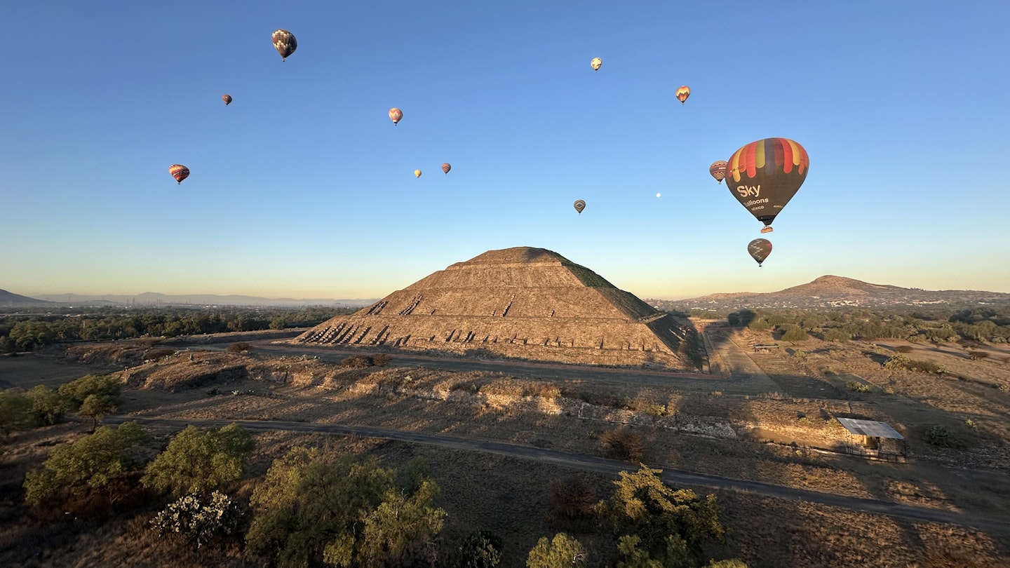 View of Teotihuacán from a hot air balloon during a weekend tour.
