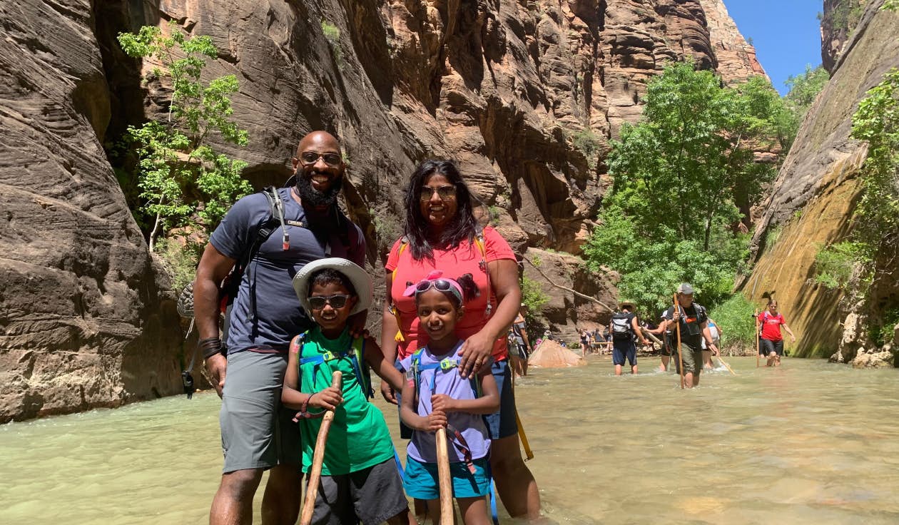 Nitya and family in Grand Canyon National Park