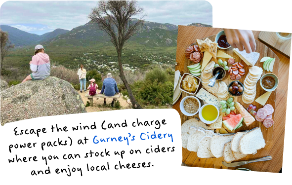 Escape the wind (and charge power packs) at Gurney's Cidery where you can stock up on ciders and enjoy local cheeses.