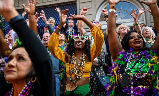 People dancing at Mardi Gras, New Orleans