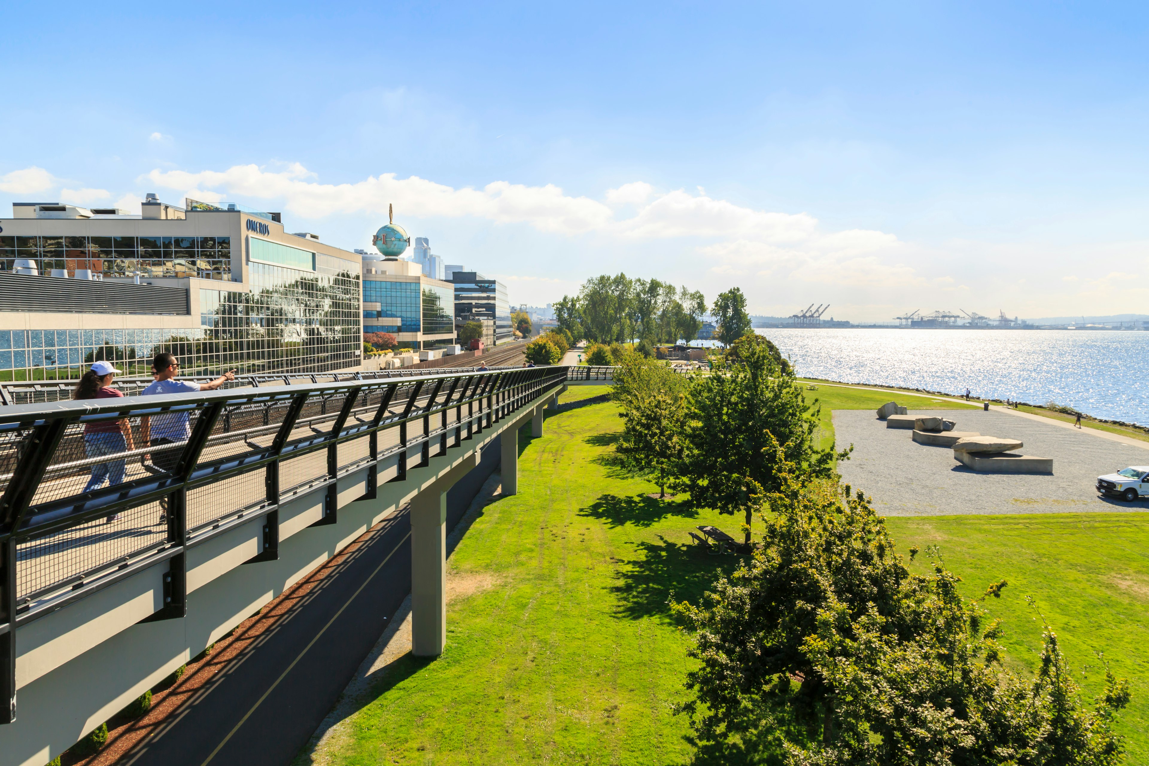 A walkway by the shoreline in Myrtle Edwards Park, Seattle