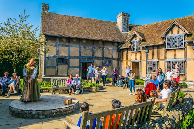 Actors perform pieces of Shakespeare’s plays in his birth house in Stratford-upon-Avon, England, United Kingdom