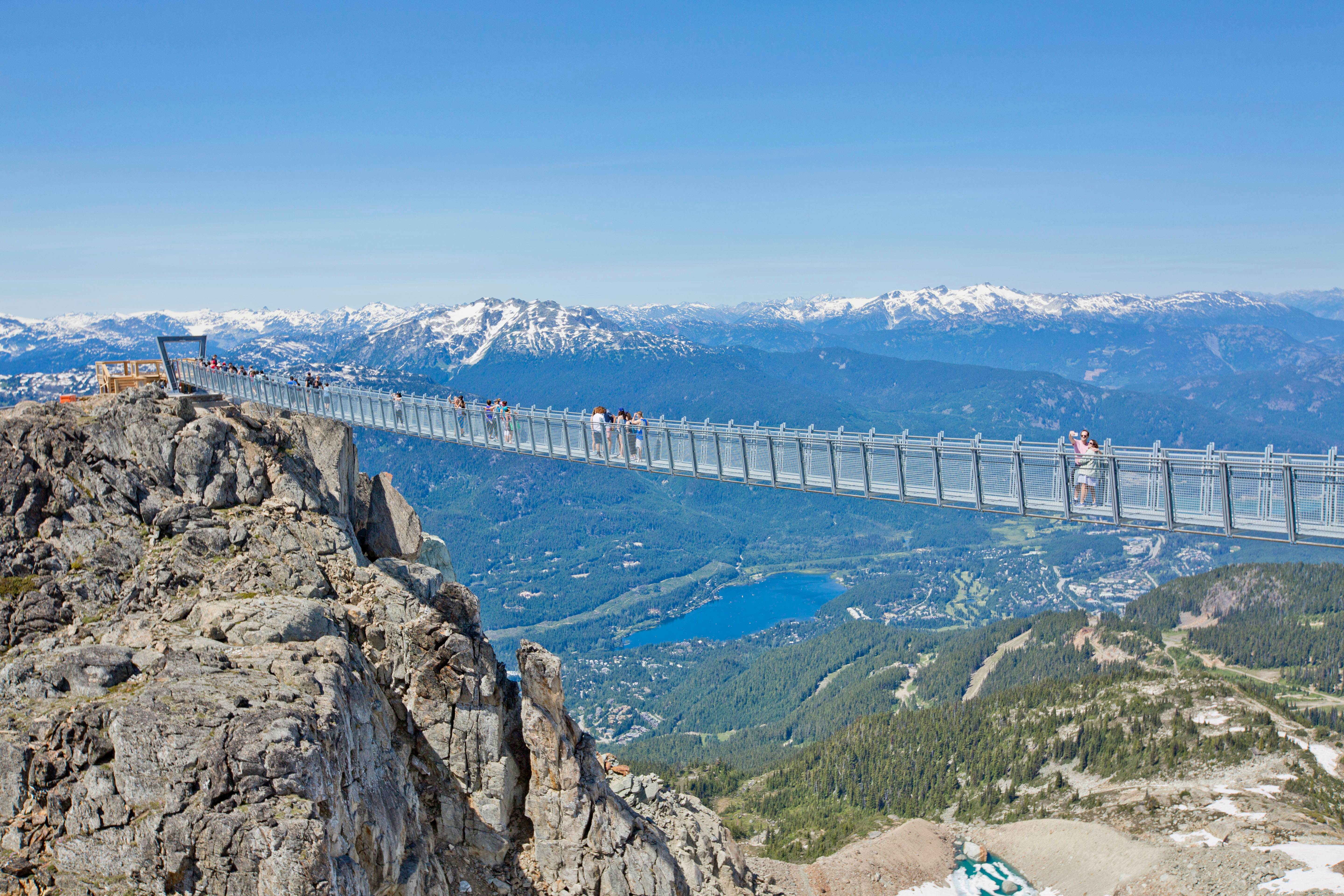 People on Cloudraker Skybridge, Whistler Mountain, British Columbia, Canada