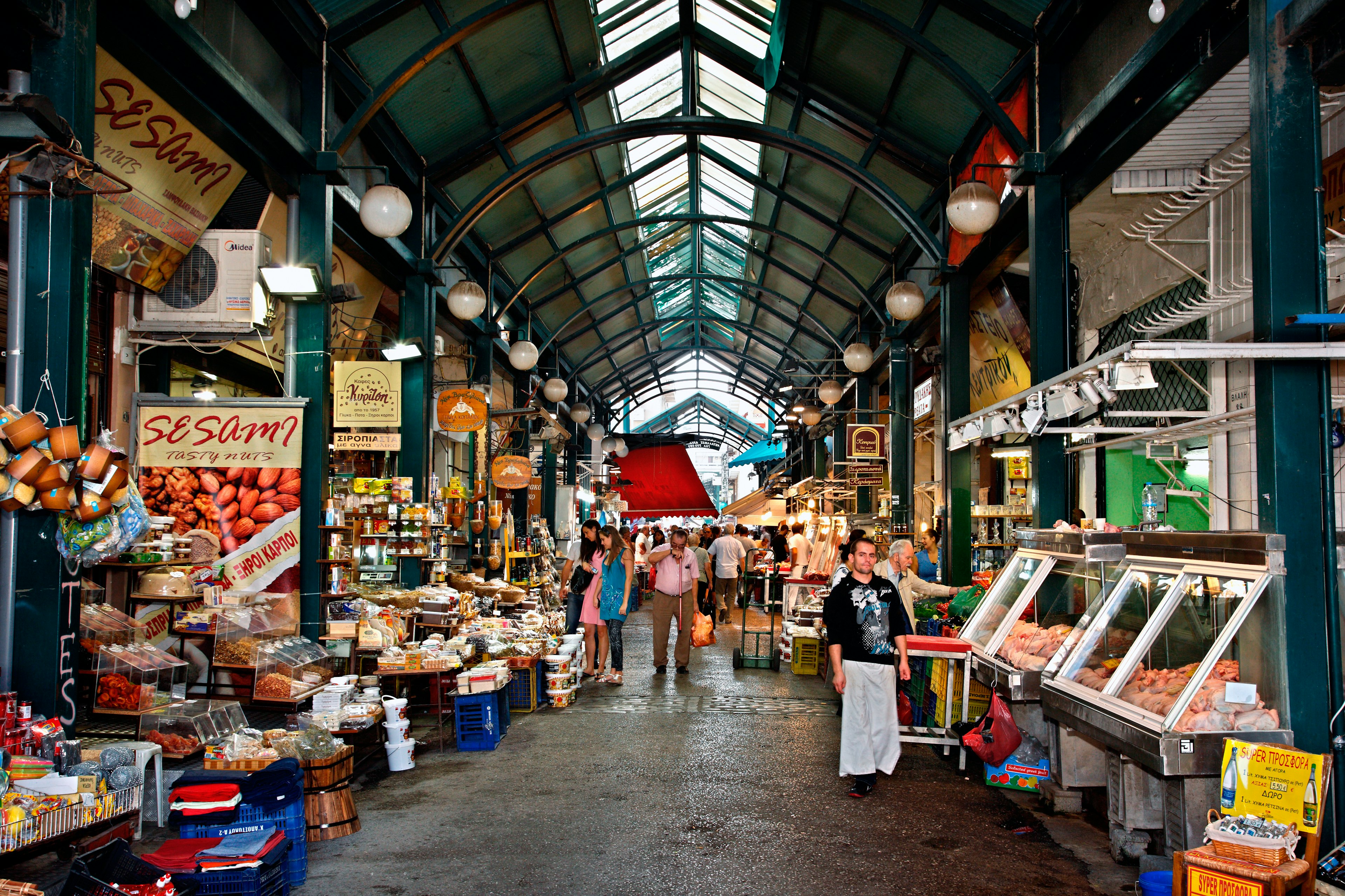 Inside Kapani, one of the largest and most popular markets of Thessaloniki, Macedonia, Greece