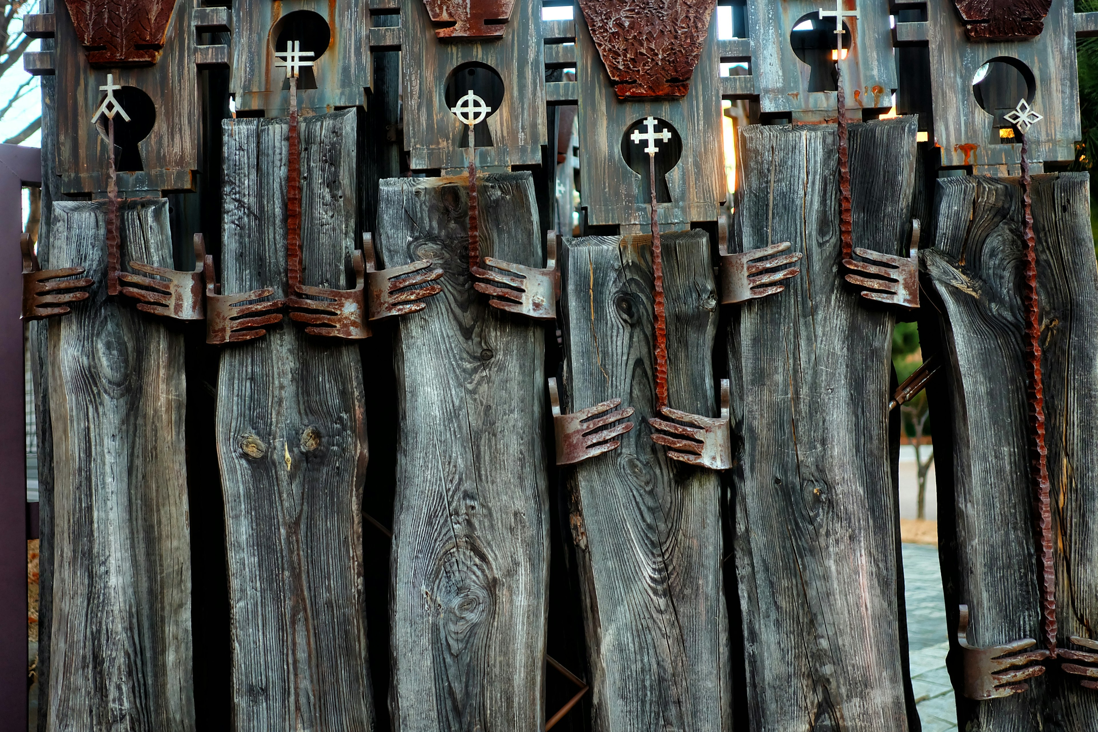 Close-up shot of the door of Jeoldusan Martyrs’ Shrine, Seoul, South Korea