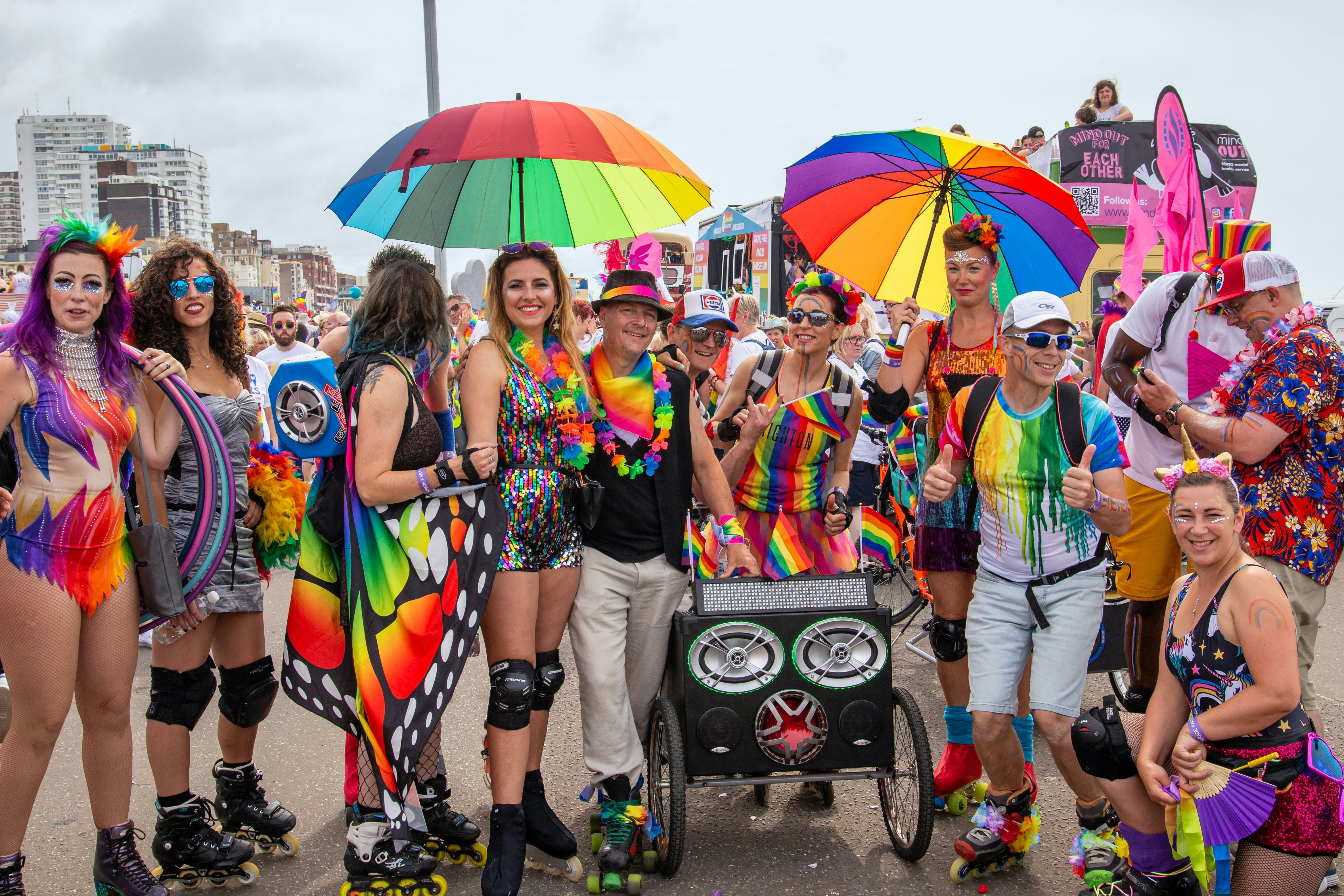 People enjoying the 2019 Brighton Pride Parade. Brighton, England