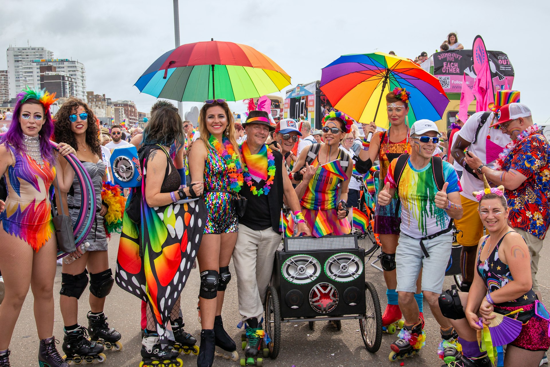 People enjoying the Brighton Pride Parade, Brighton, Sussex, England, United Kingdom