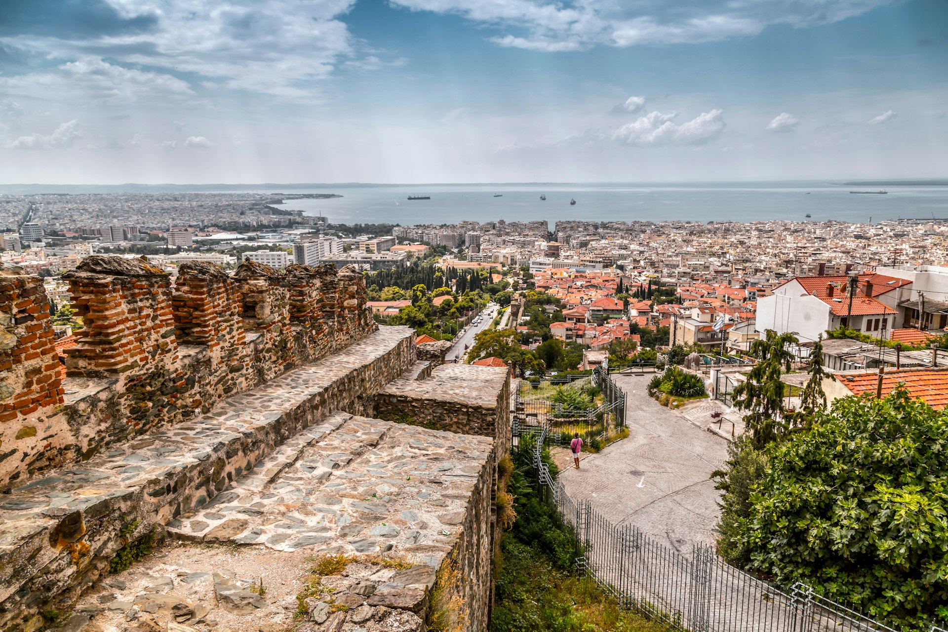 The view from the ancient walls of the castle and Trigonion Tower in the Ano Poli (old city), Thessaloniki, Macedonia Greece