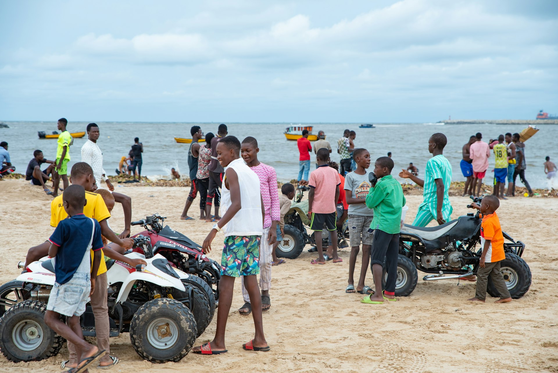 People on the beach at Tarkwa Bay, Lagos, Nigeria