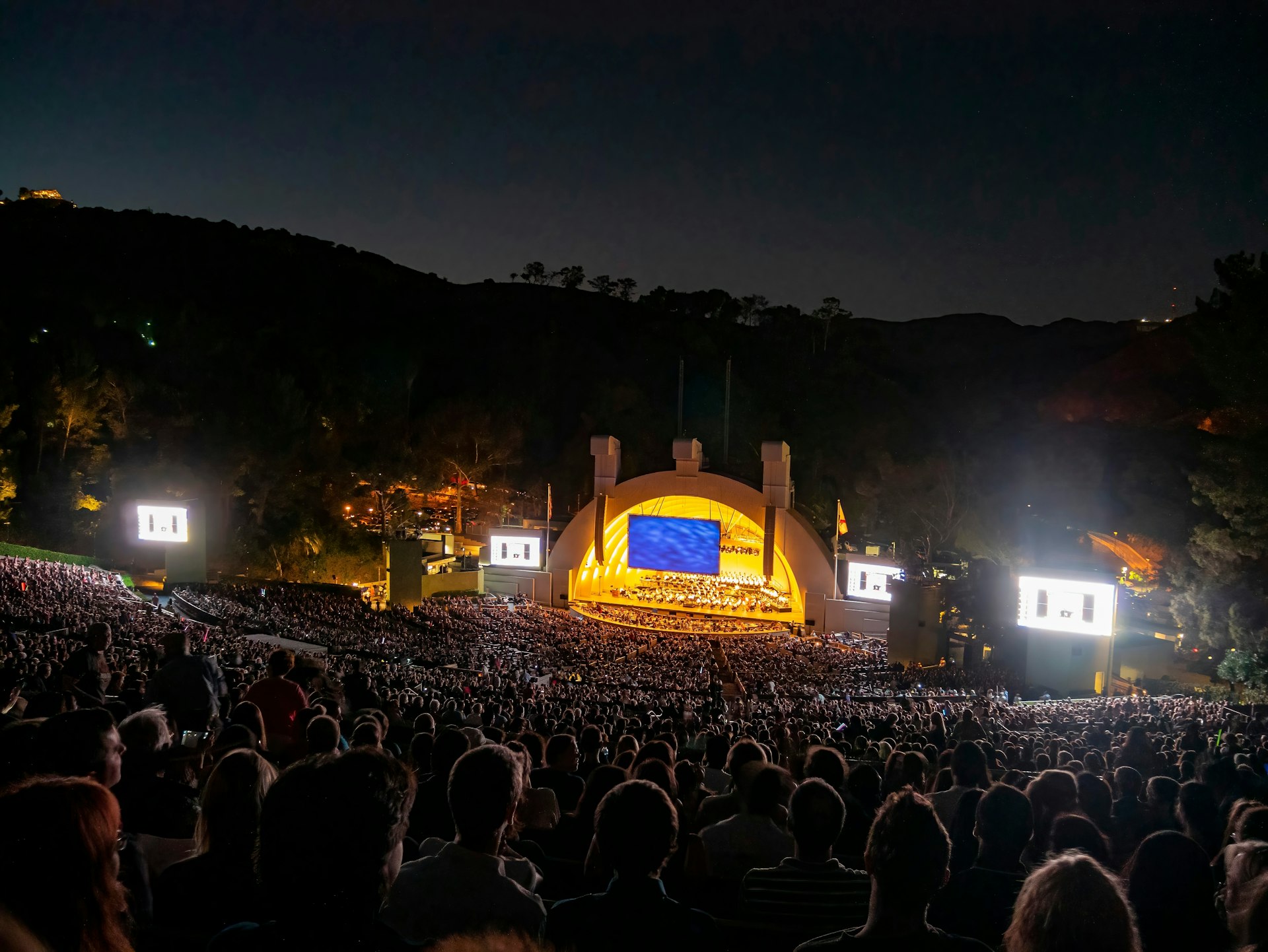 An outdoor evening concert at the Hollywood Bowl, Los Angeles, California, USA