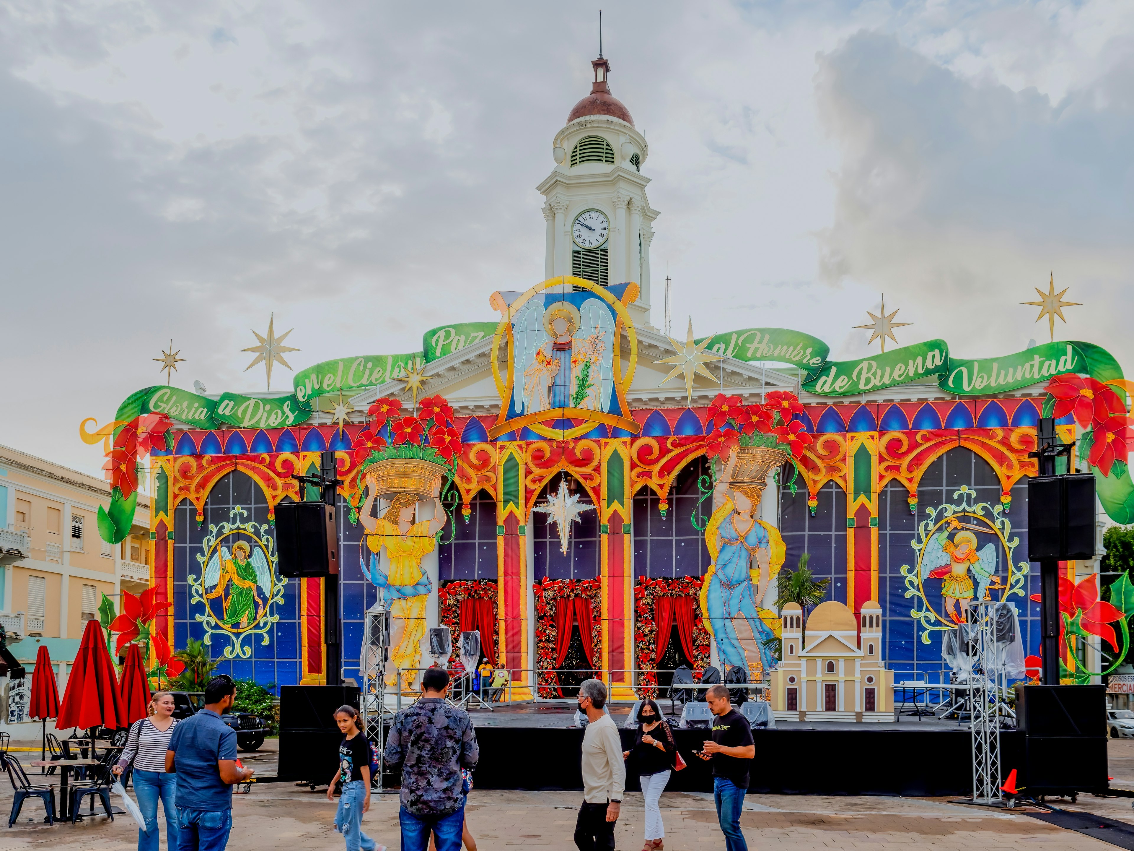 The city hall covered in bright Christmas decorations, Mayagüez, Puerto Rico