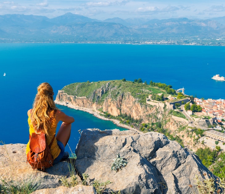 Rear view of female tourist sitting and looking at town of Nafplio city from Palamidi castle in Peloponnese. Greece; Shutterstock ID 2386371447; full: 65050; gl: Online editorial; netsuite: Athens day trips; your: Claire Naylor
2386371447